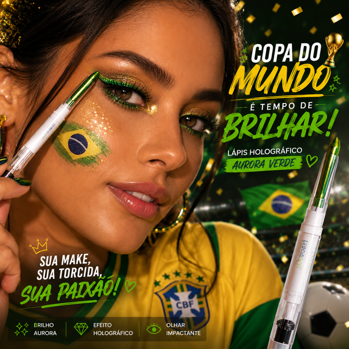Lápís Holográfico Para Olhos Luisance Aurora Com Apontador Verde