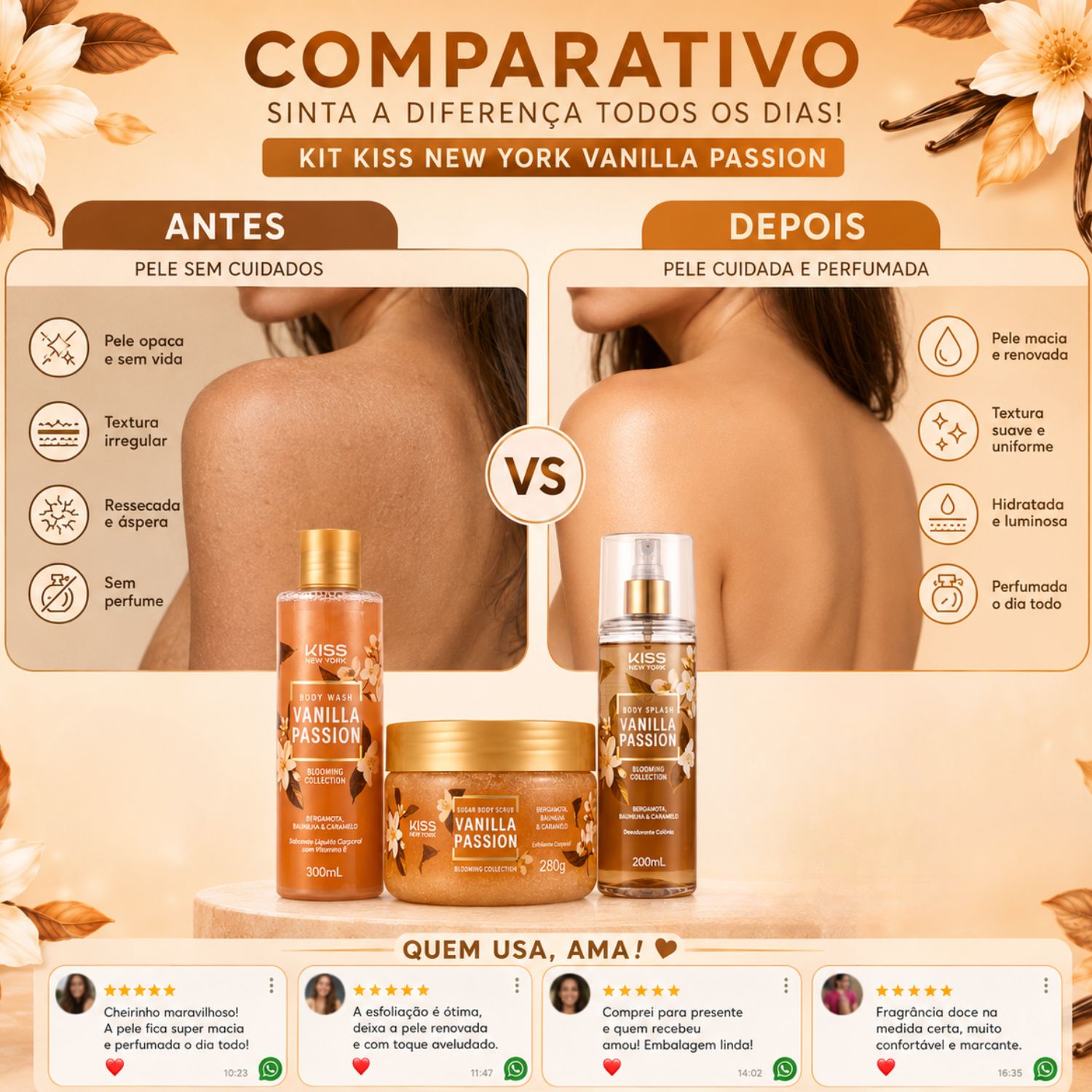 Kit Kiss Ny Vanilla Passion: Sabonete Líquido 300ml, Esfoliante