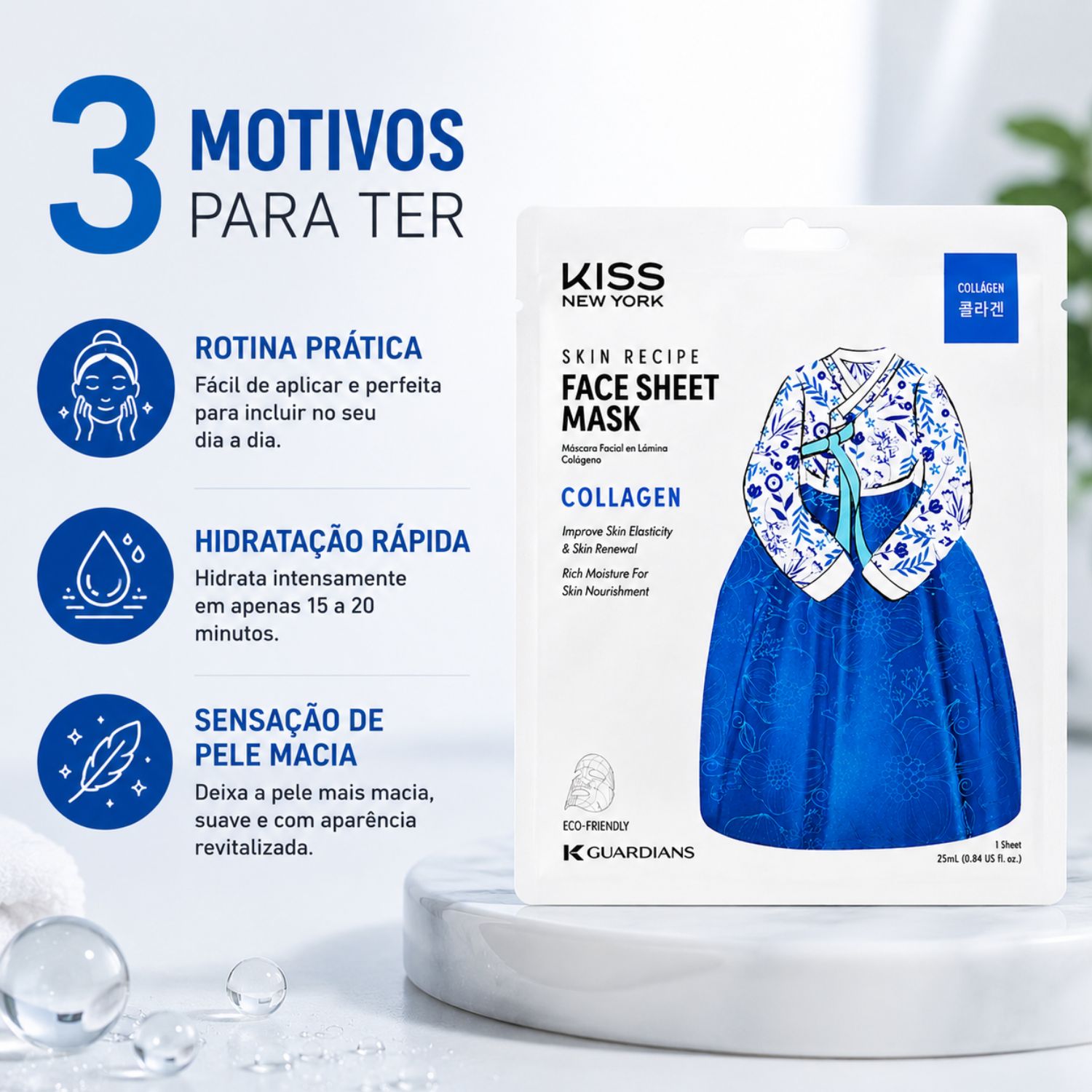 Máscara Facial Coreana Kiss Ny Face Sheet Mask Collagen Colágeno