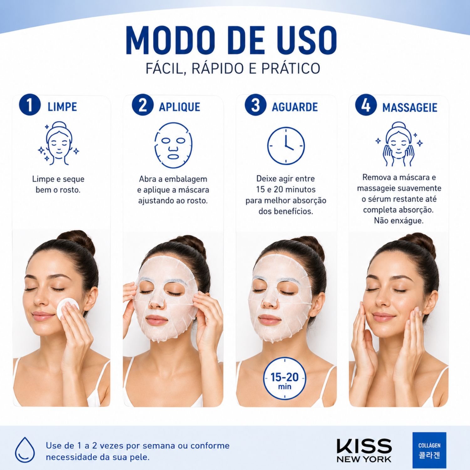 Máscara Facial Coreana Kiss Ny Face Sheet Mask Collagen Colágeno