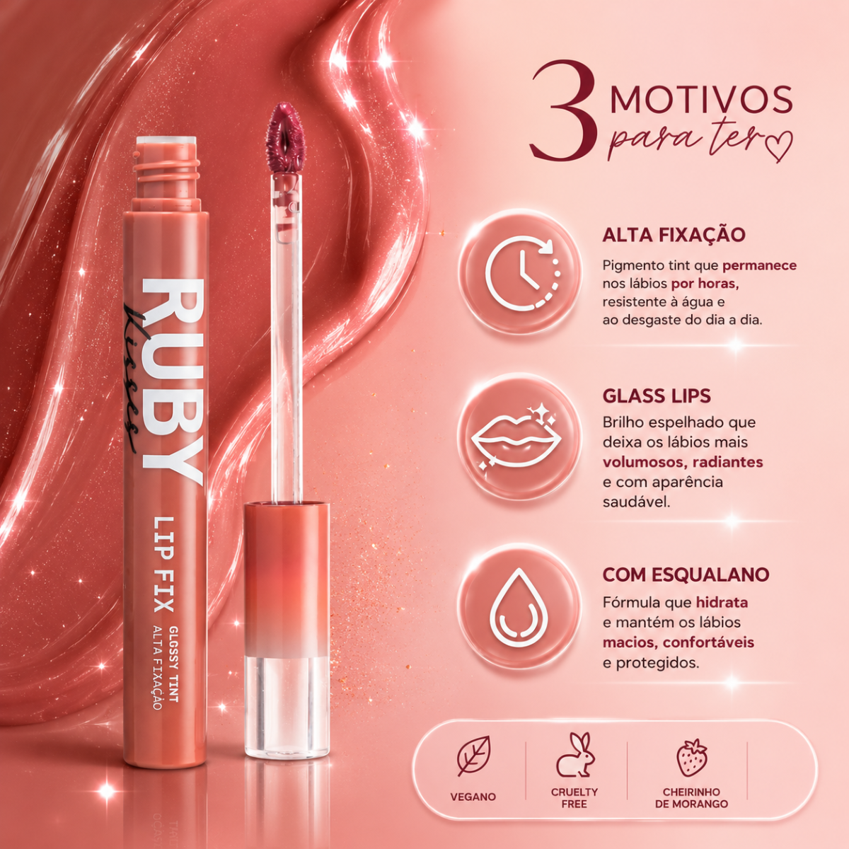 Lip Fix Ruby Kisses Glossy Tint Alta Fixação Rosy Brown Lgt03bb
