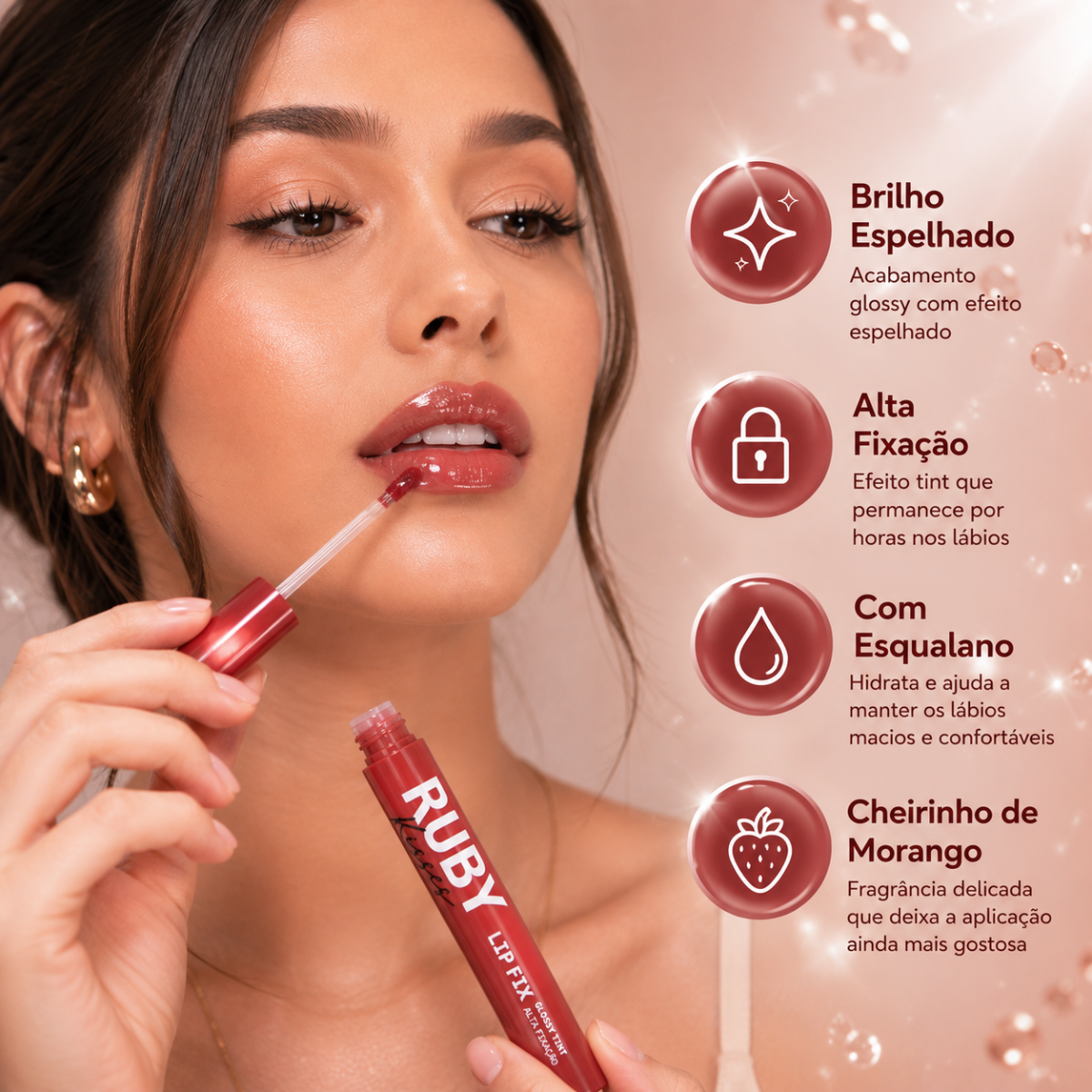 Lip Fix Ruby Kisses Glossy Tint Alta Fixação Sweet Brown Lgt04bb