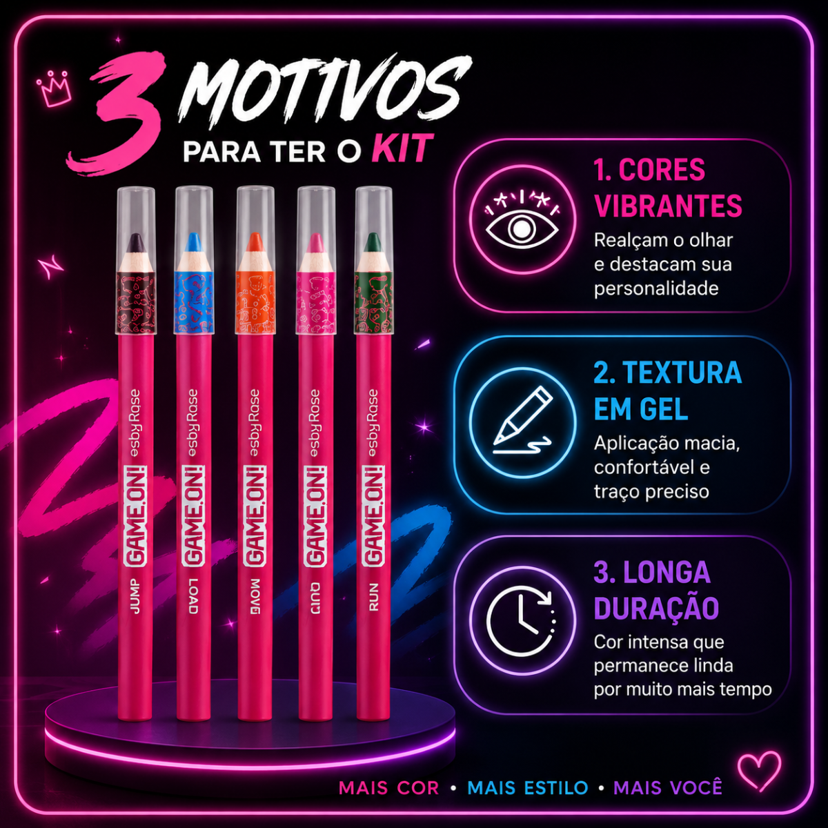 Kit Ruby Rose Game On Lápis Colorido Em Gel Para Olhos Com 5