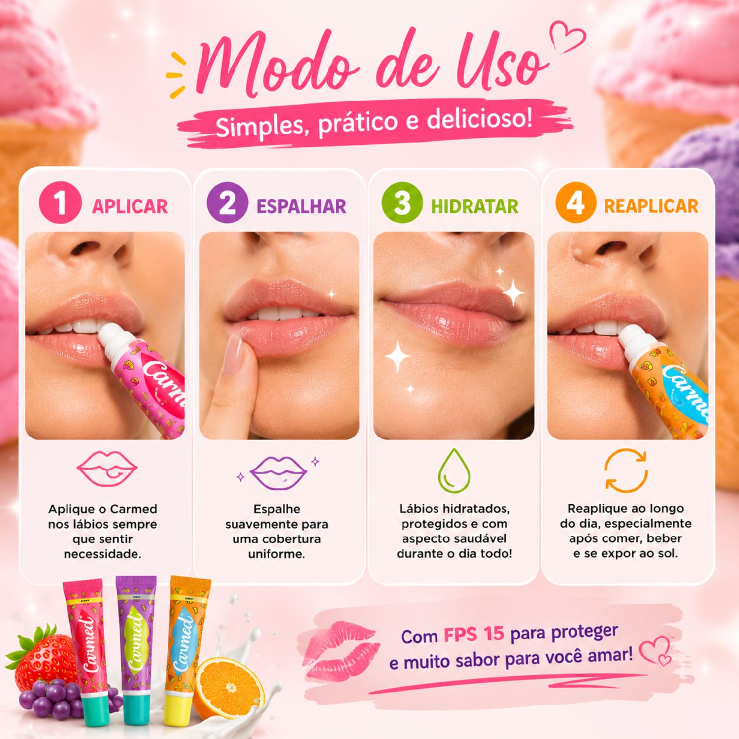 Kit Carmed Sorvete Protetor Solar Labial Fps 15 Com 3 - Teruya