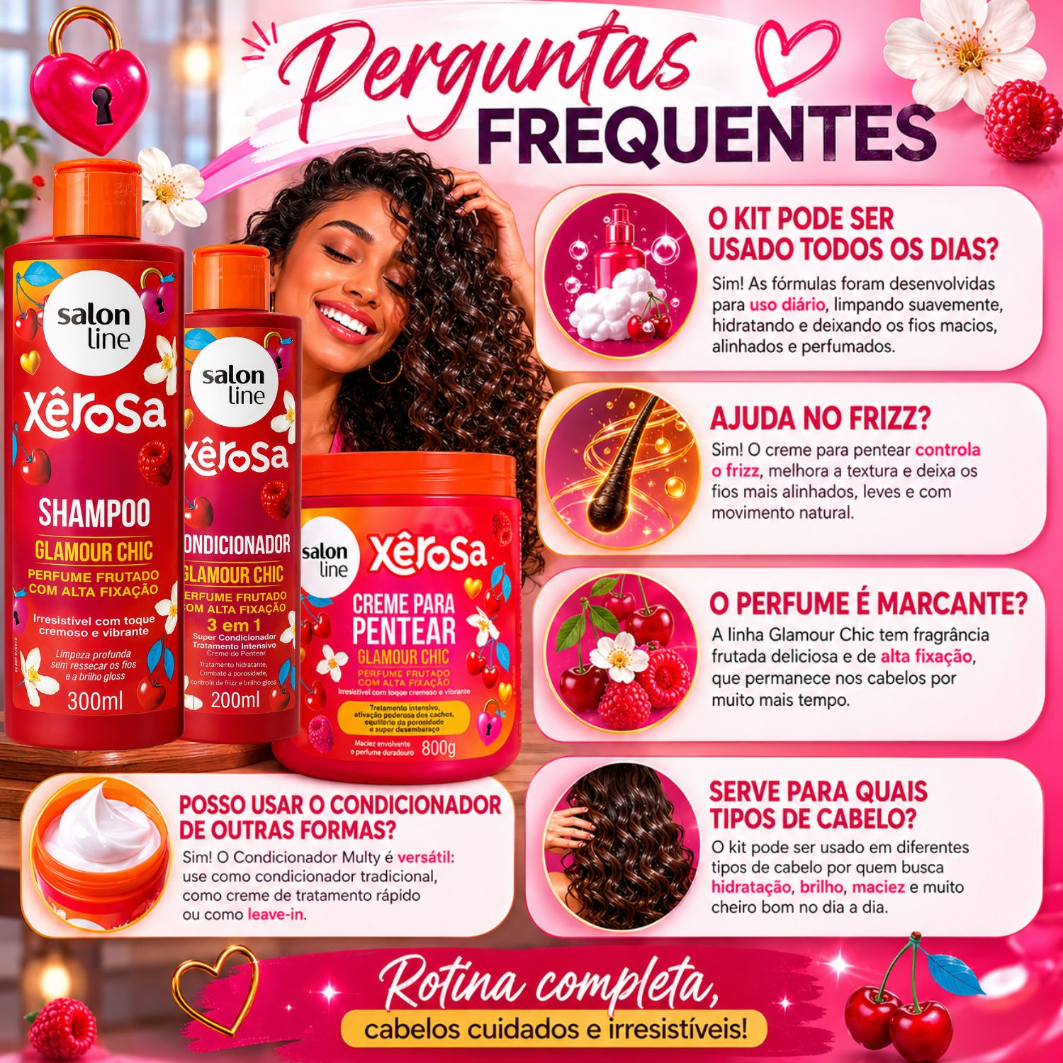 Kit Salon Line Xêrosa Glamour Chic: Shampoo, Cond. e Creme