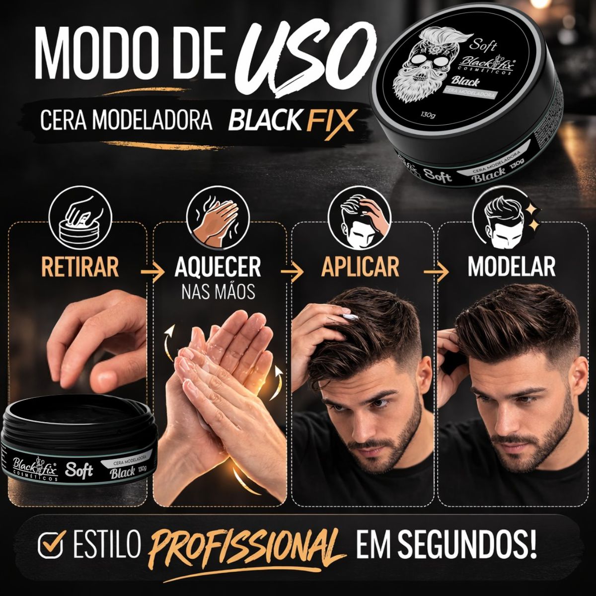 Cera Modeladora Black Fix Soft Black 130g | Fixação - Teruya