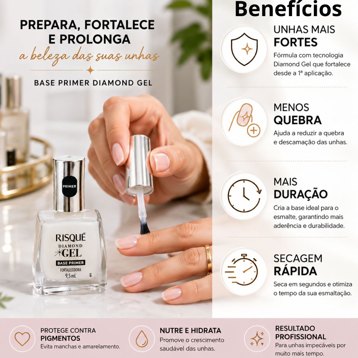 Base Primer Risqué Diamond Gel Fortalecedora 9,5ml - Teruya ...