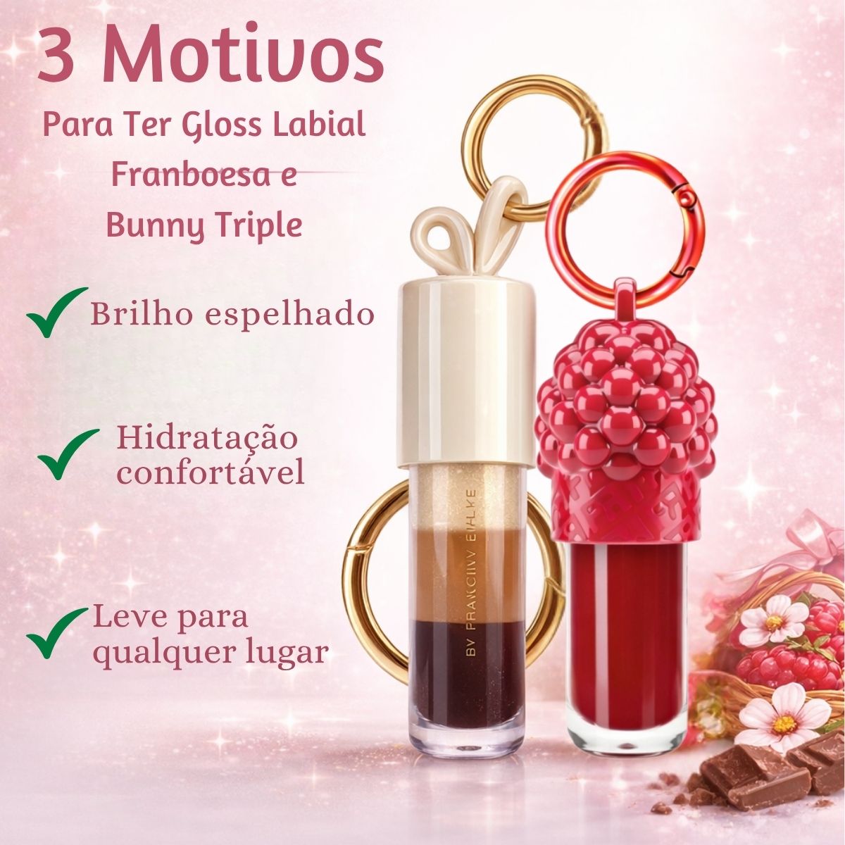 Kit Franciny Ehlke Gloss Labial Com Mosquetão: Lip Bunny Triple e