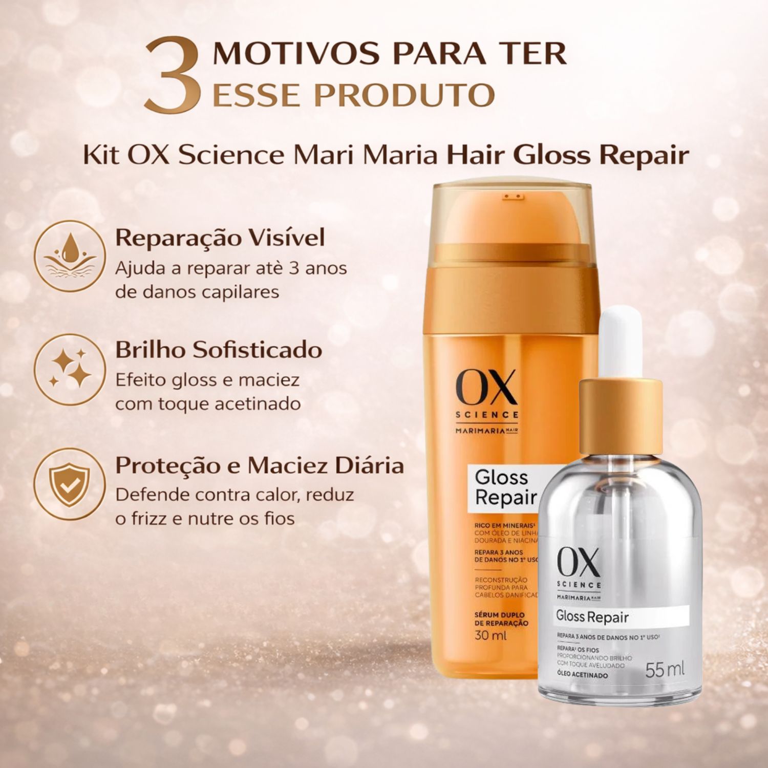 Kit Ox Science Mari Maria Hair Gloss Repair: Óleo Acetinado 55ml +