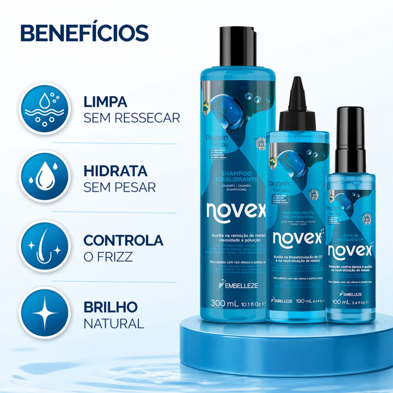 Kit Novex Oxygen Thepary: Shampoo 300ml, Máscara Líquida 190ml e
