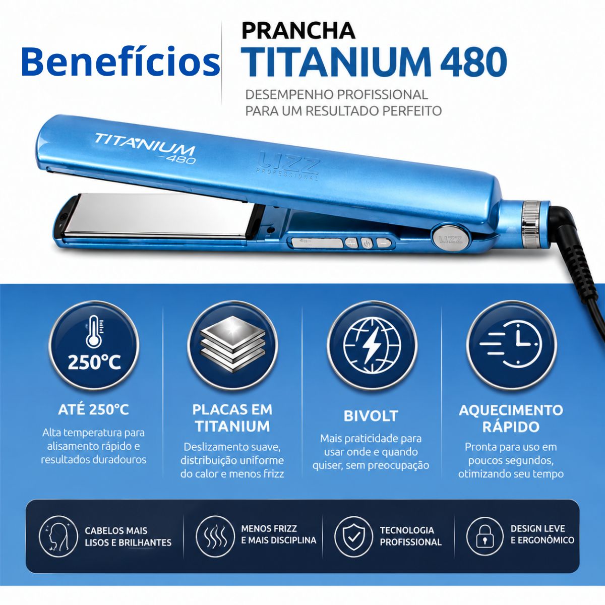 Prancha Lizz Pro Titanium 480 250ºC Bivolt - Teruya - Cosméticos e
