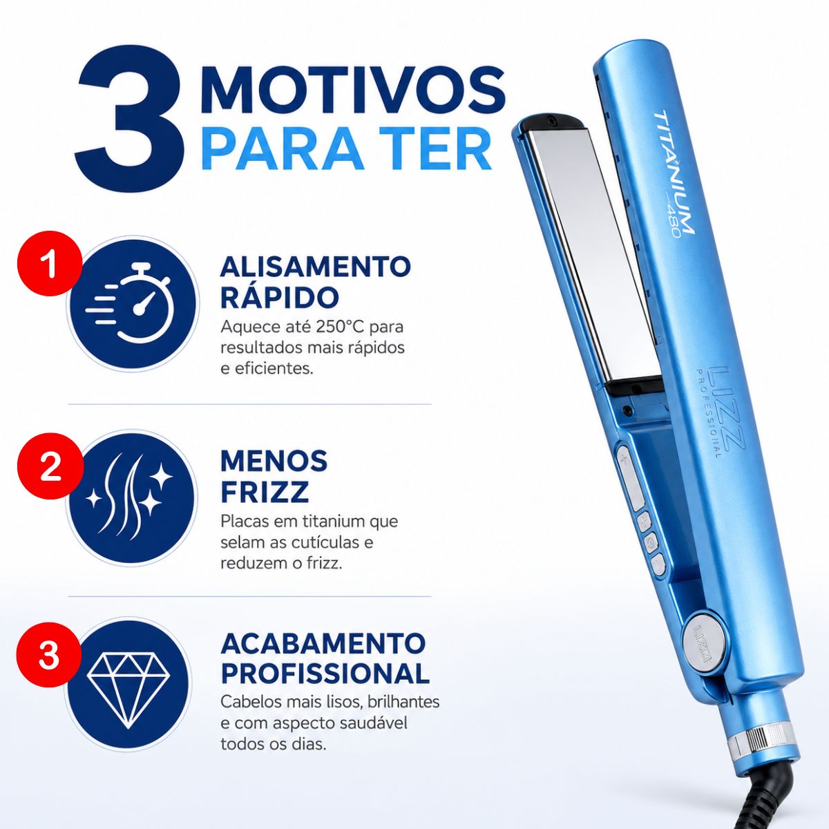 Prancha Lizz Pro Titanium 480 250ºC Bivolt - Teruya - Cosméticos e