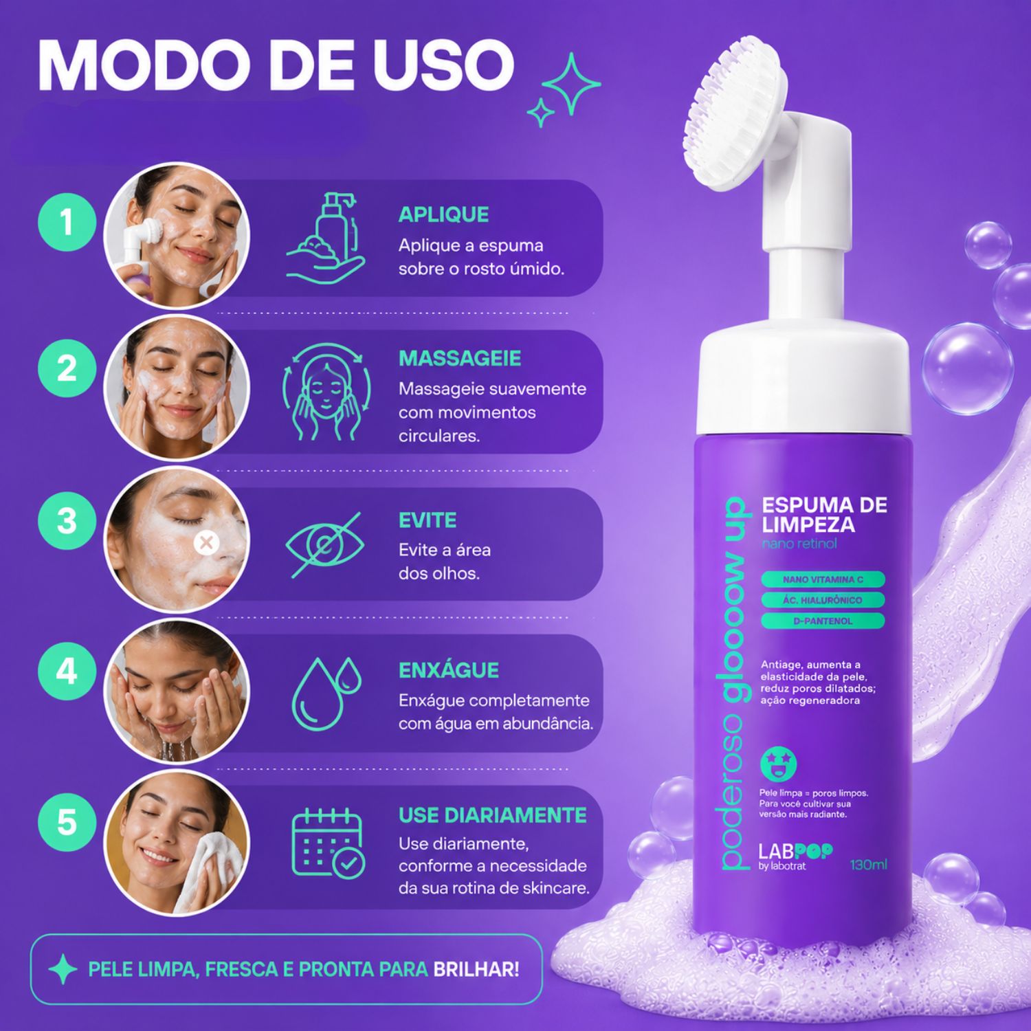 Espuma de Limpeza LabPop by Labotrat Poderoso Glow Up 130ml