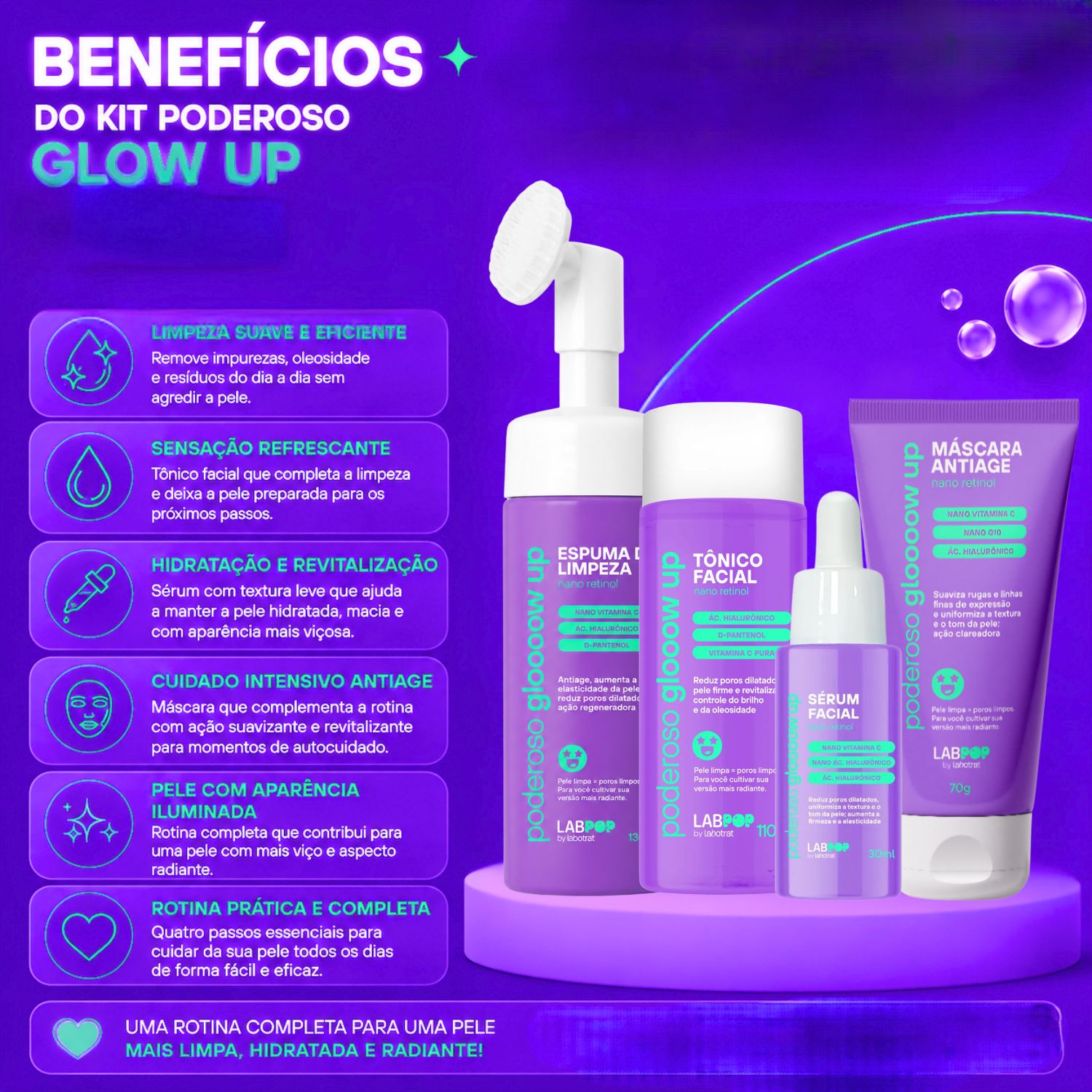Kit LabPop by Labotrat Poderoso Glow Up: Espuma de Limpeza, Tônico