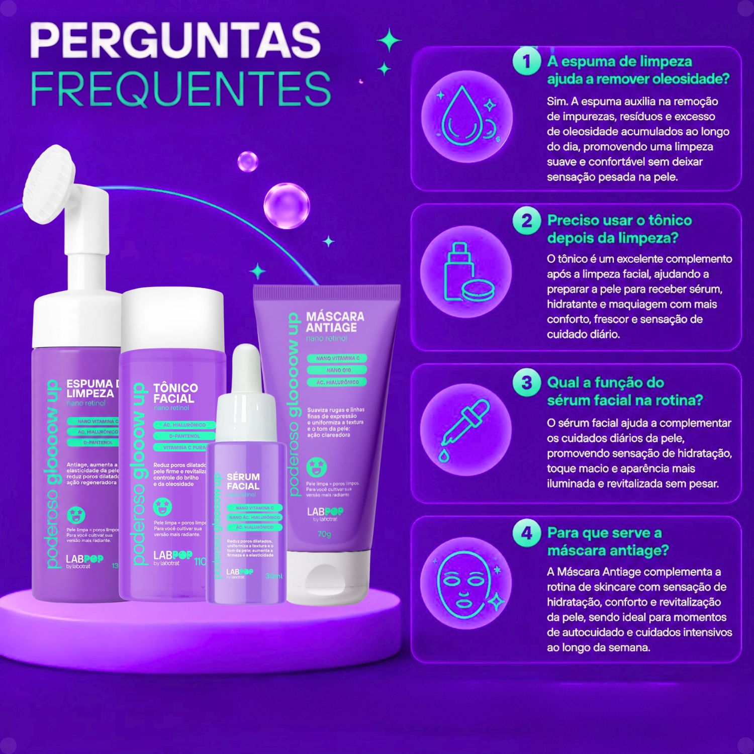 Kit LabPop by Labotrat Poderoso Glow Up: Espuma de Limpeza, Tônico