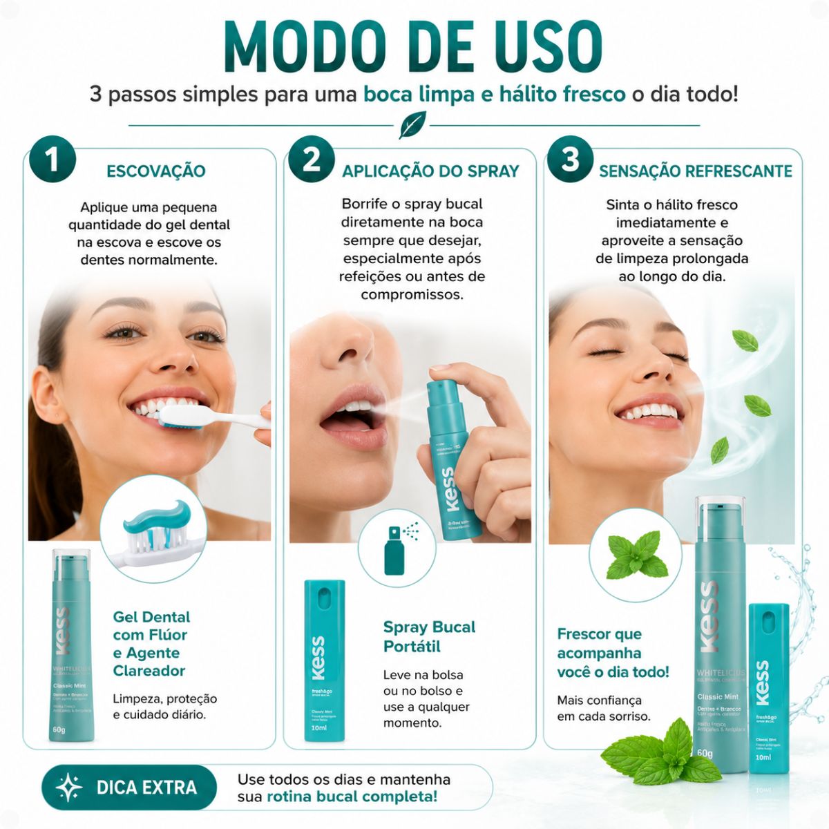 Kit Kess Higiene Bucal Classic Mint: Gel Dental 60g e Spray Bucal