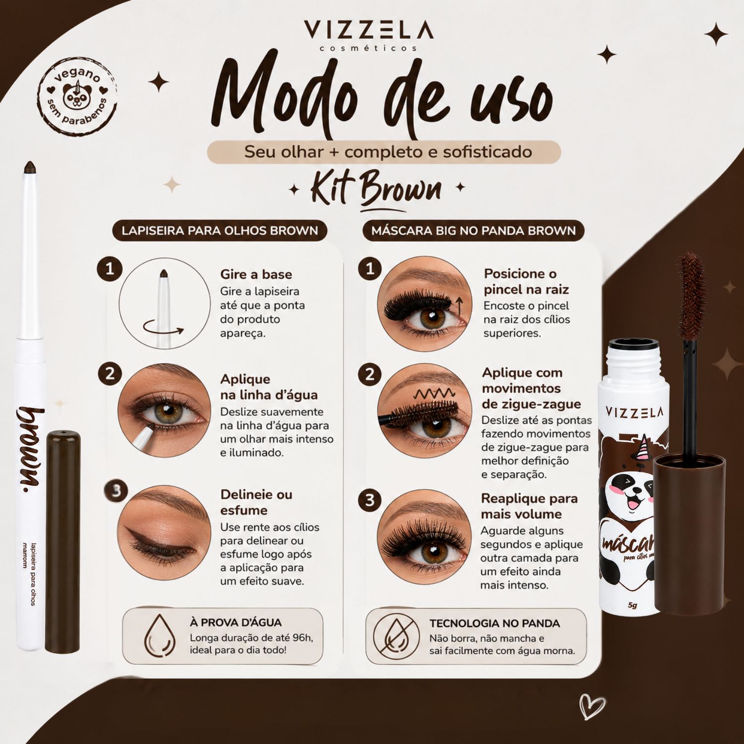 Kit Vizzela Brown: Máscara para Cílios Big No Panda e Lapiseira