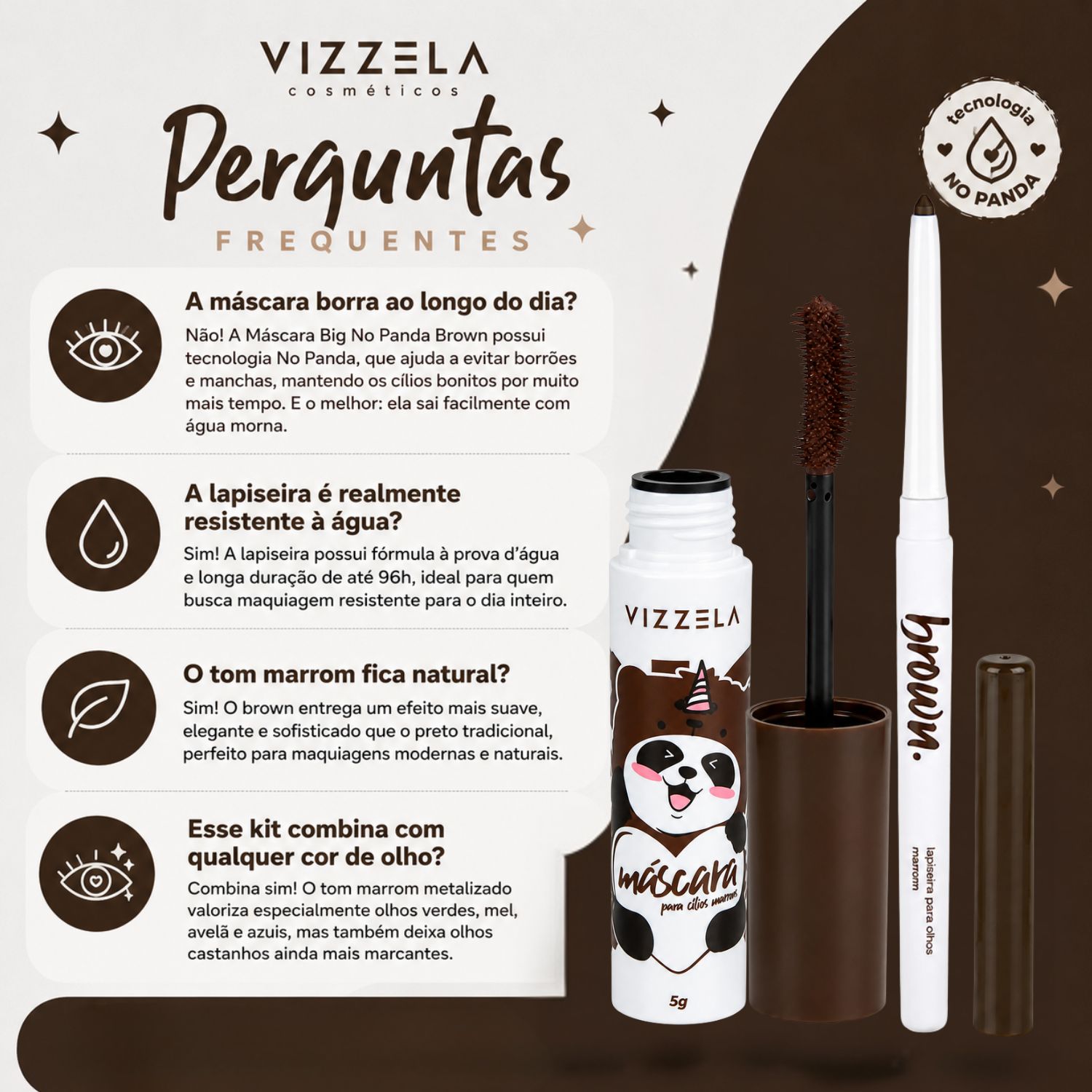 Kit Vizzela Brown: Máscara para Cílios Big No Panda e Lapiseira
