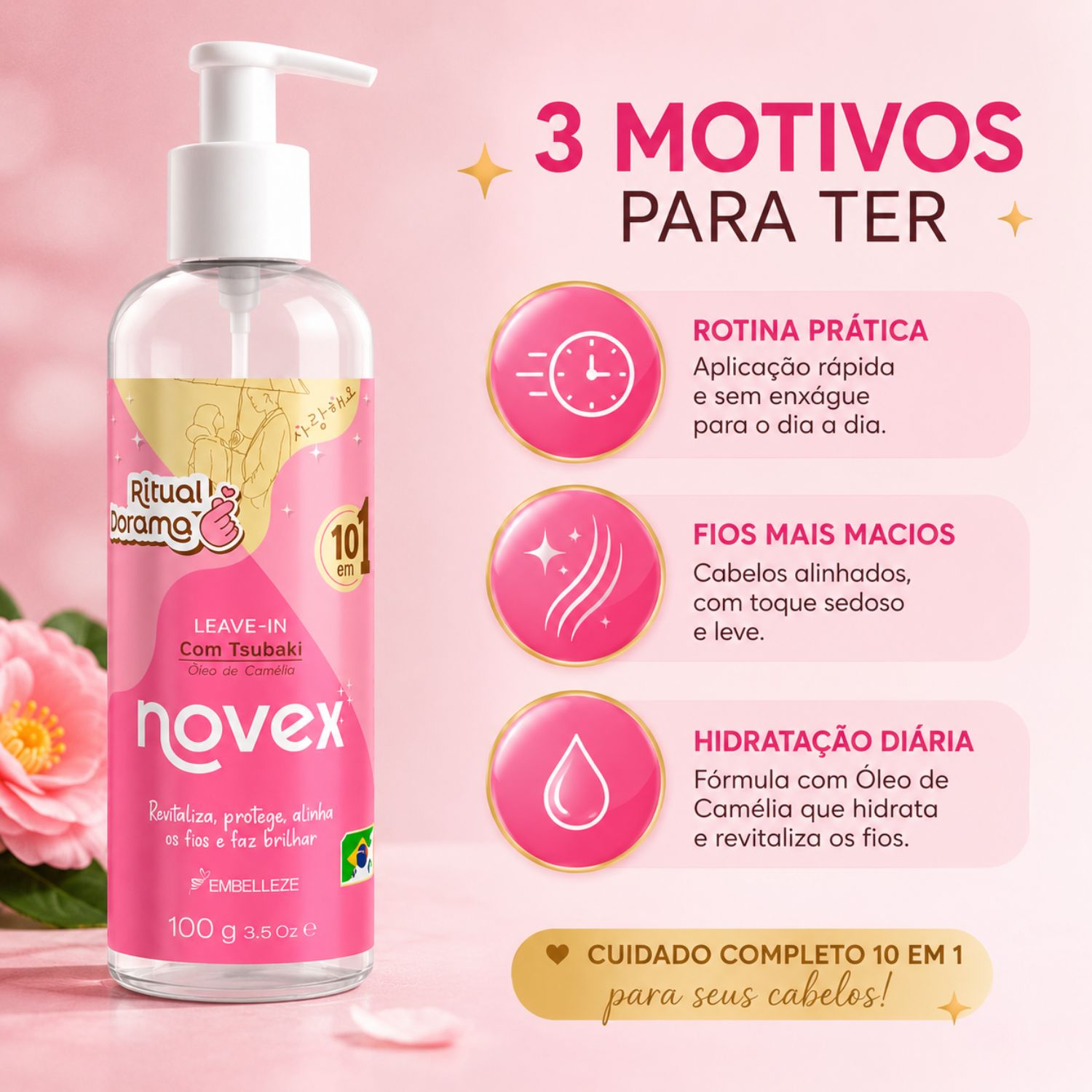 Leave-in 10 Em 1 Novex Ritual Dorama Com Tsubaki Óleo De Camélia