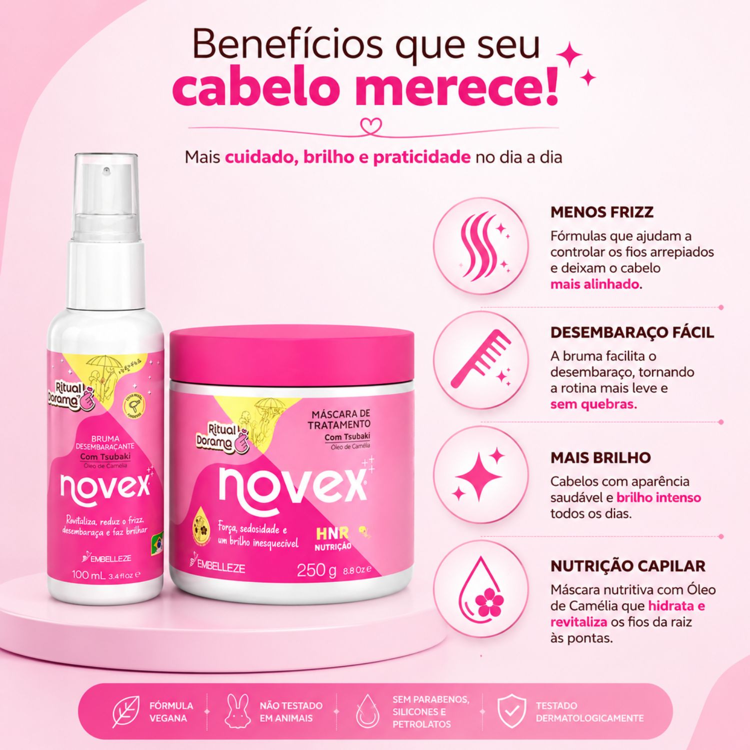 Kit Novex Ritual Dorama: Com Óleo de Camélia Bruma Desembaraçante