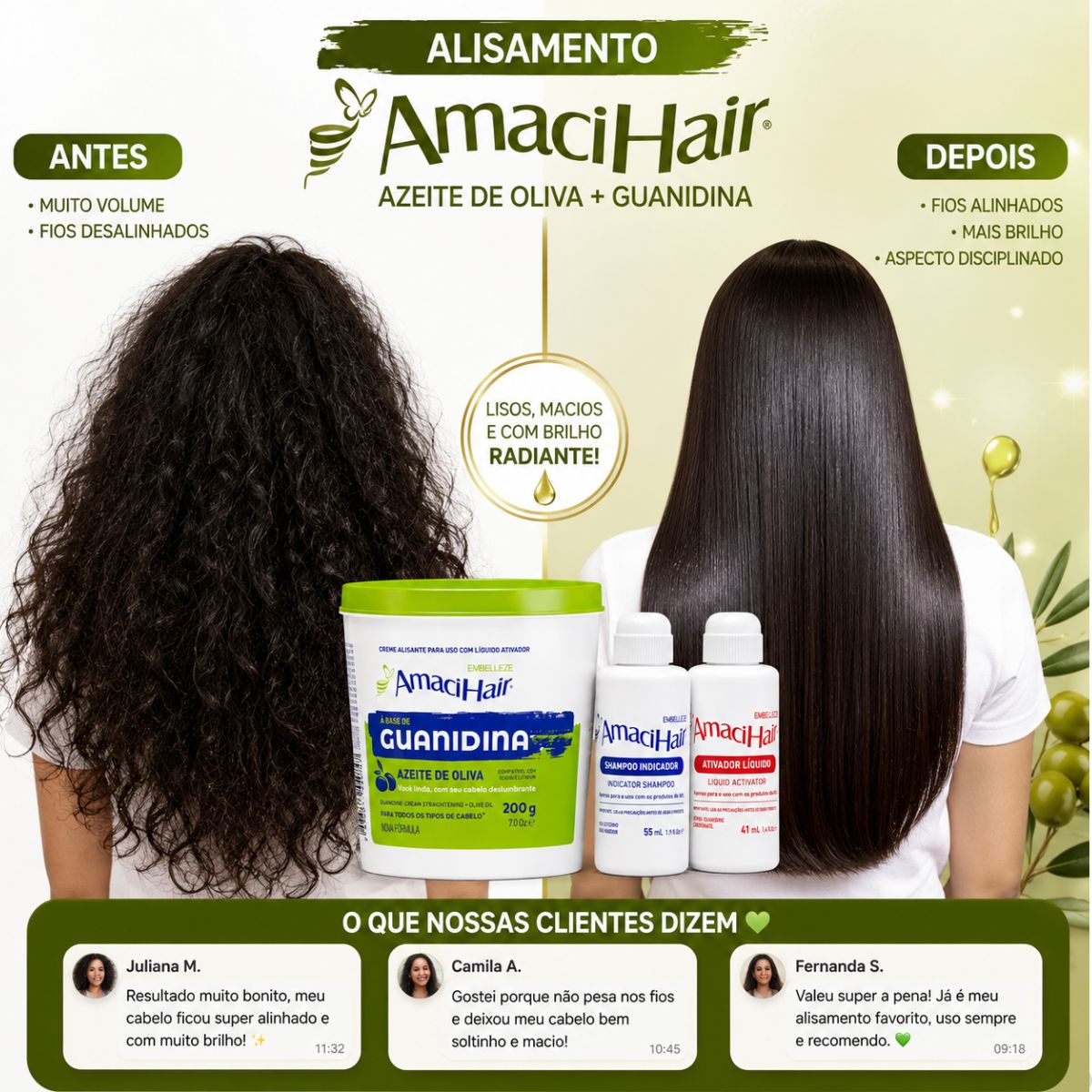 Kit Embelleze AmaciHair Azeite De Oliva: 2 Creme Alisante