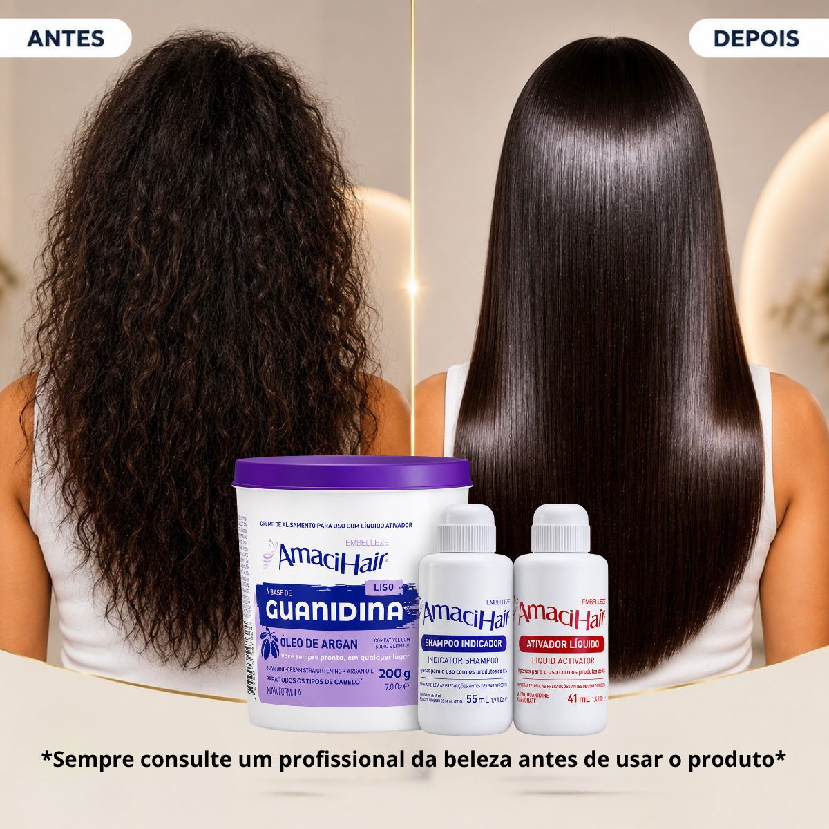 Kit Embelleze AmaciHair Liso Óleo De Argan: 3 Creme Alisante
