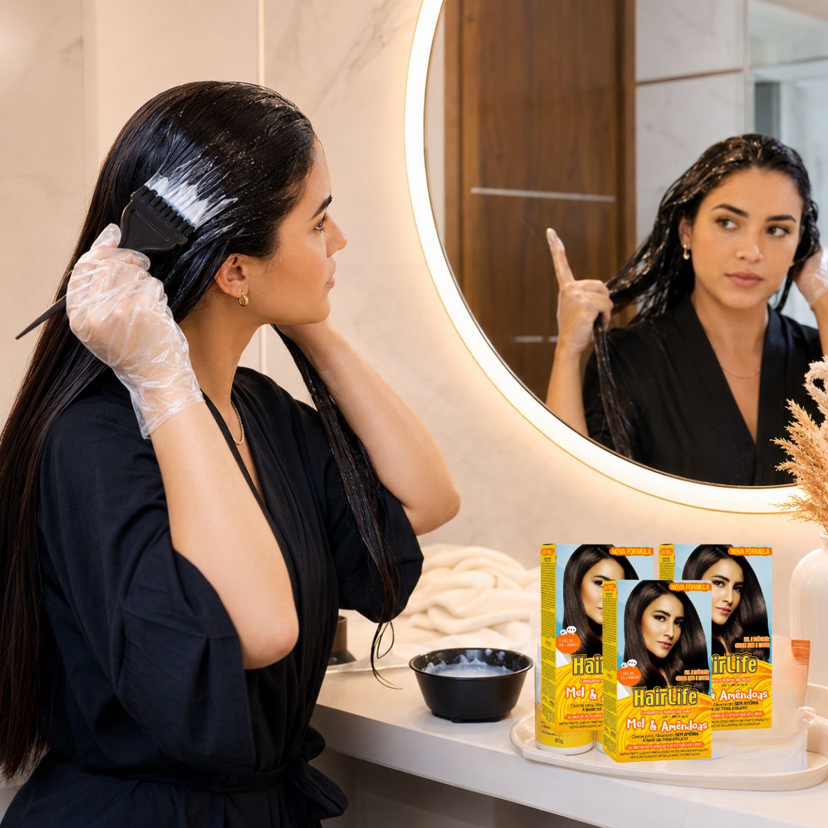 Kit Embelleze HairLife Mel E Amêndoas: 3 Creme alisante
