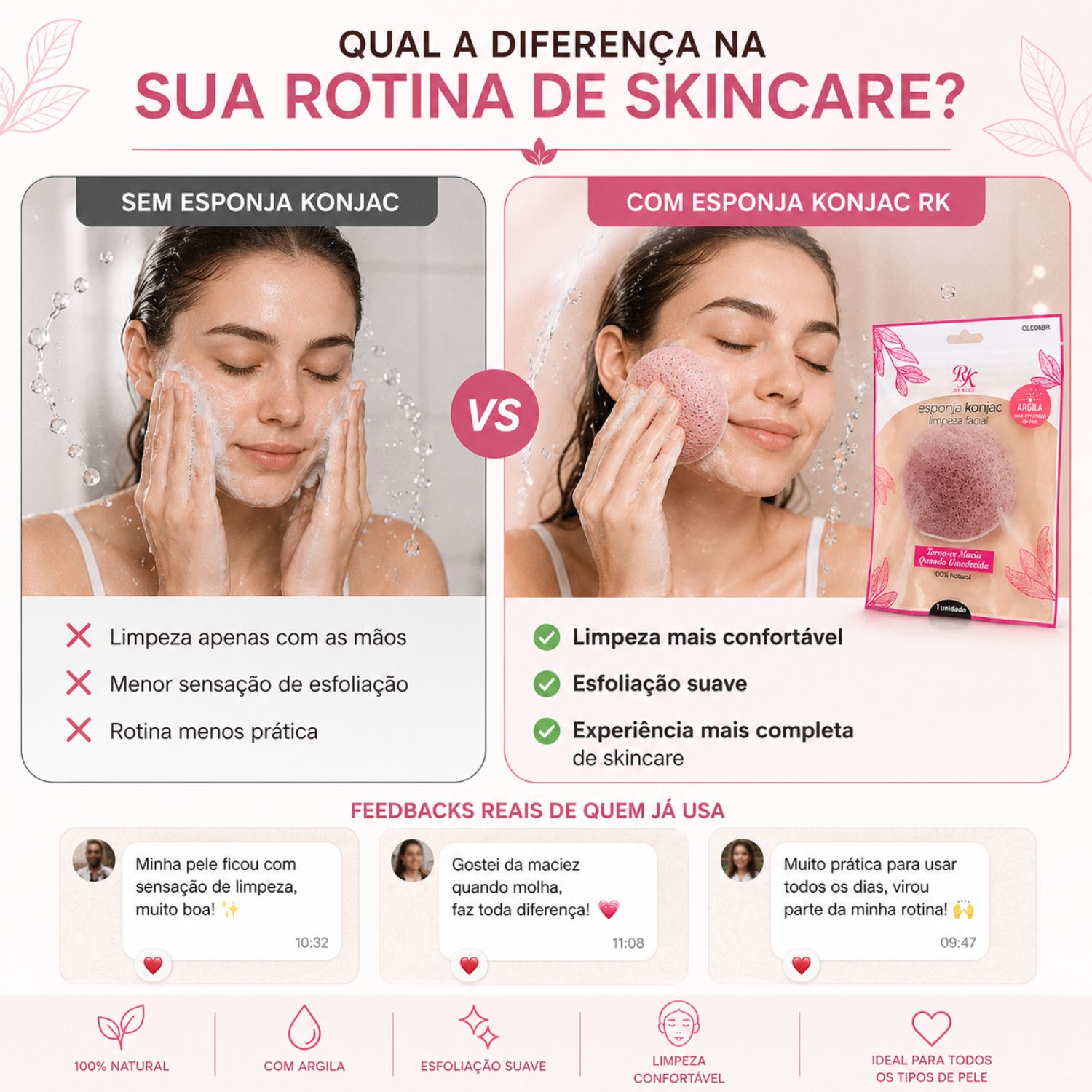 Esponja Para Limpeza Facial Rk By Kiss Konjac De Argila Ref