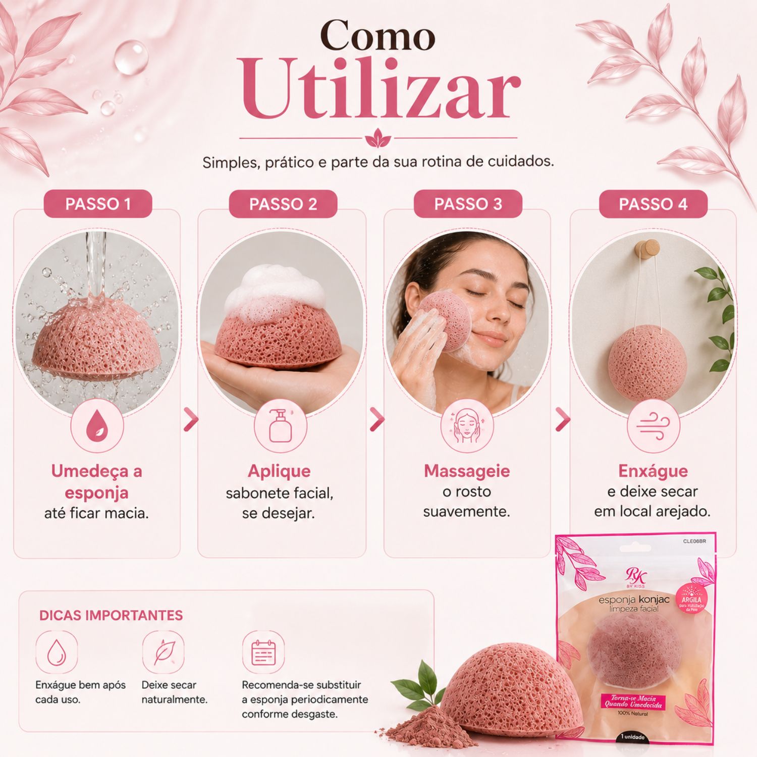 Esponja Para Limpeza Facial Rk By Kiss Konjac De Argila Ref