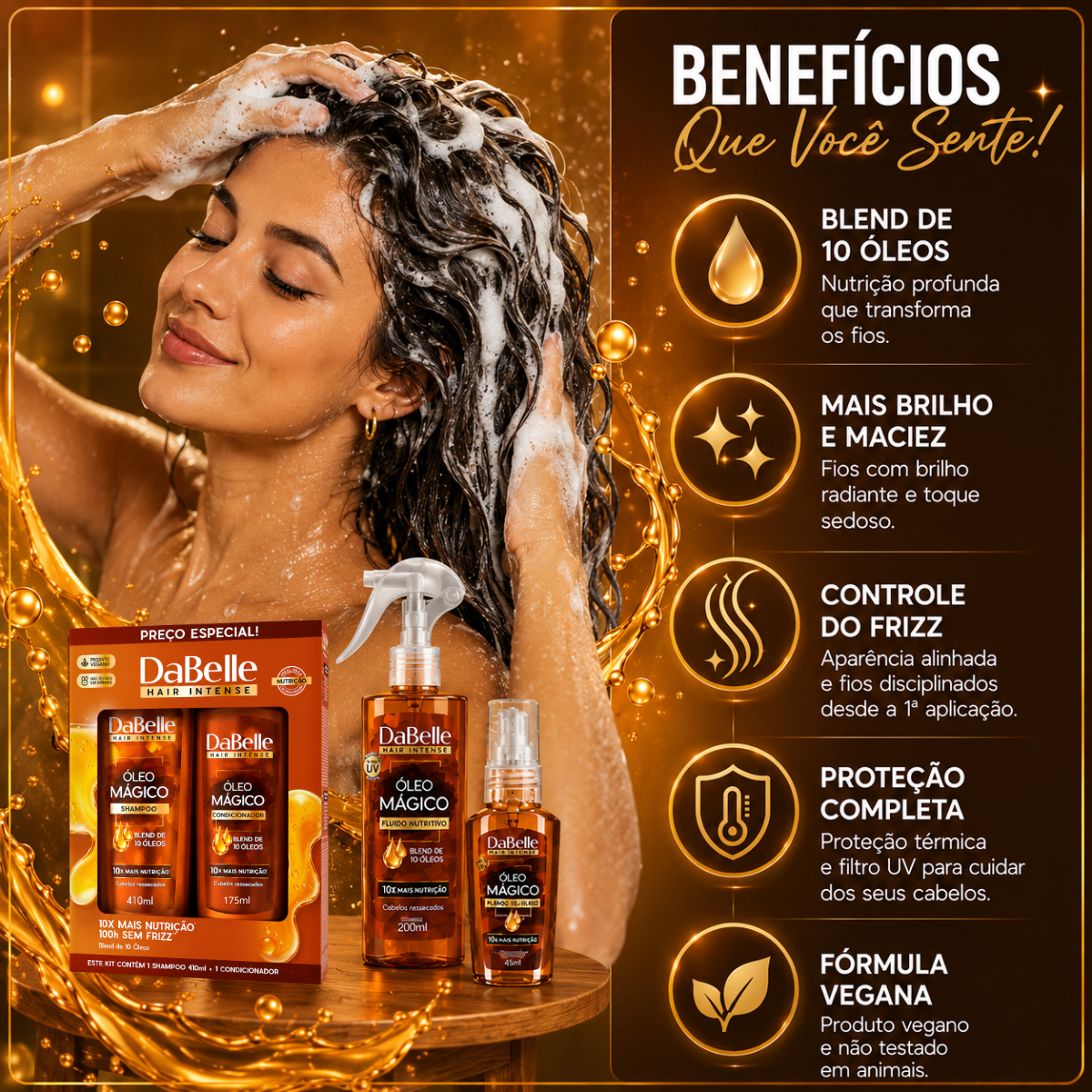 Kit DaBelle Óleo Mágico Blend 10 Óleos: Shampoo 410ml e