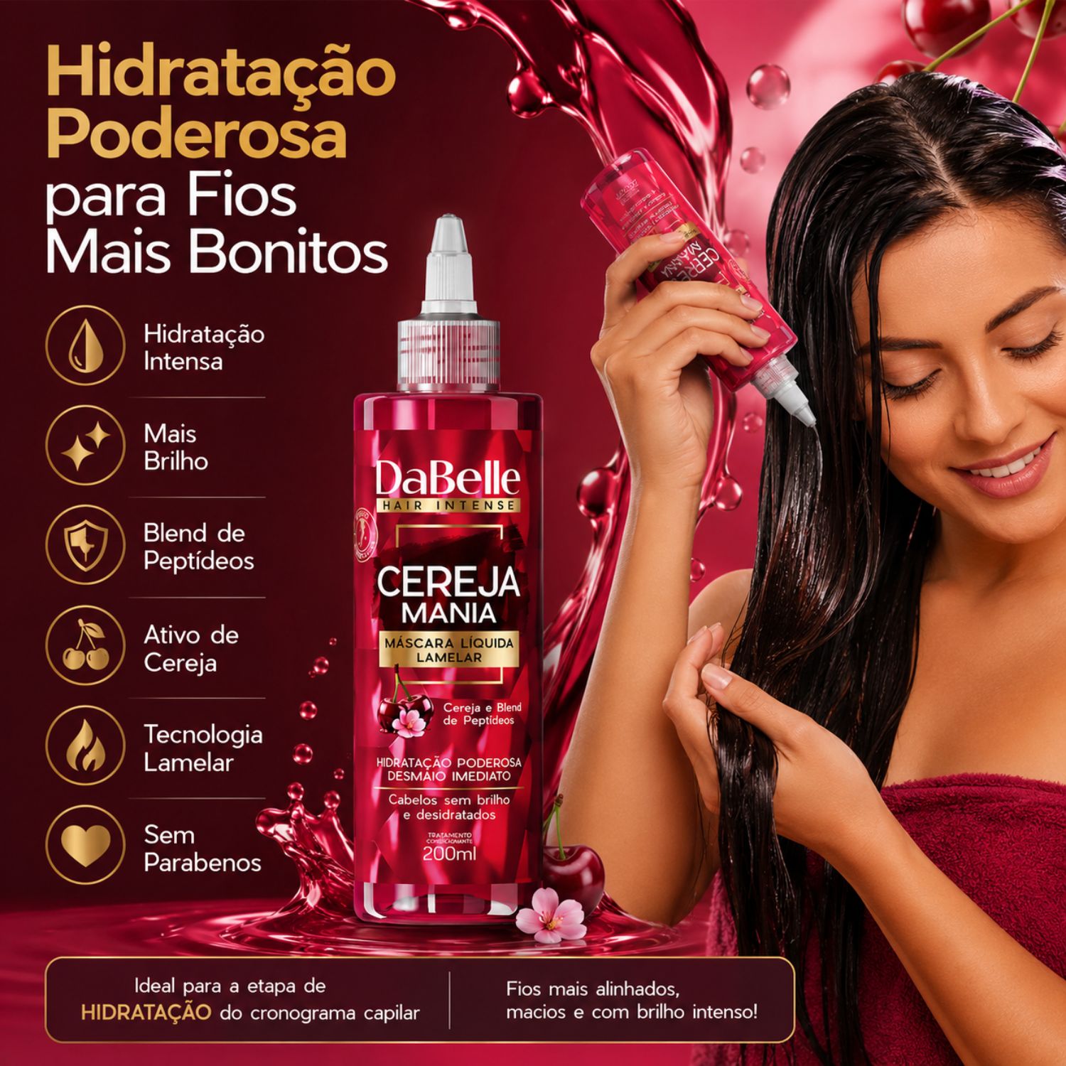 Máscara Líquida Lamelar DaBelle Cereja Mania 200ml - Teruya