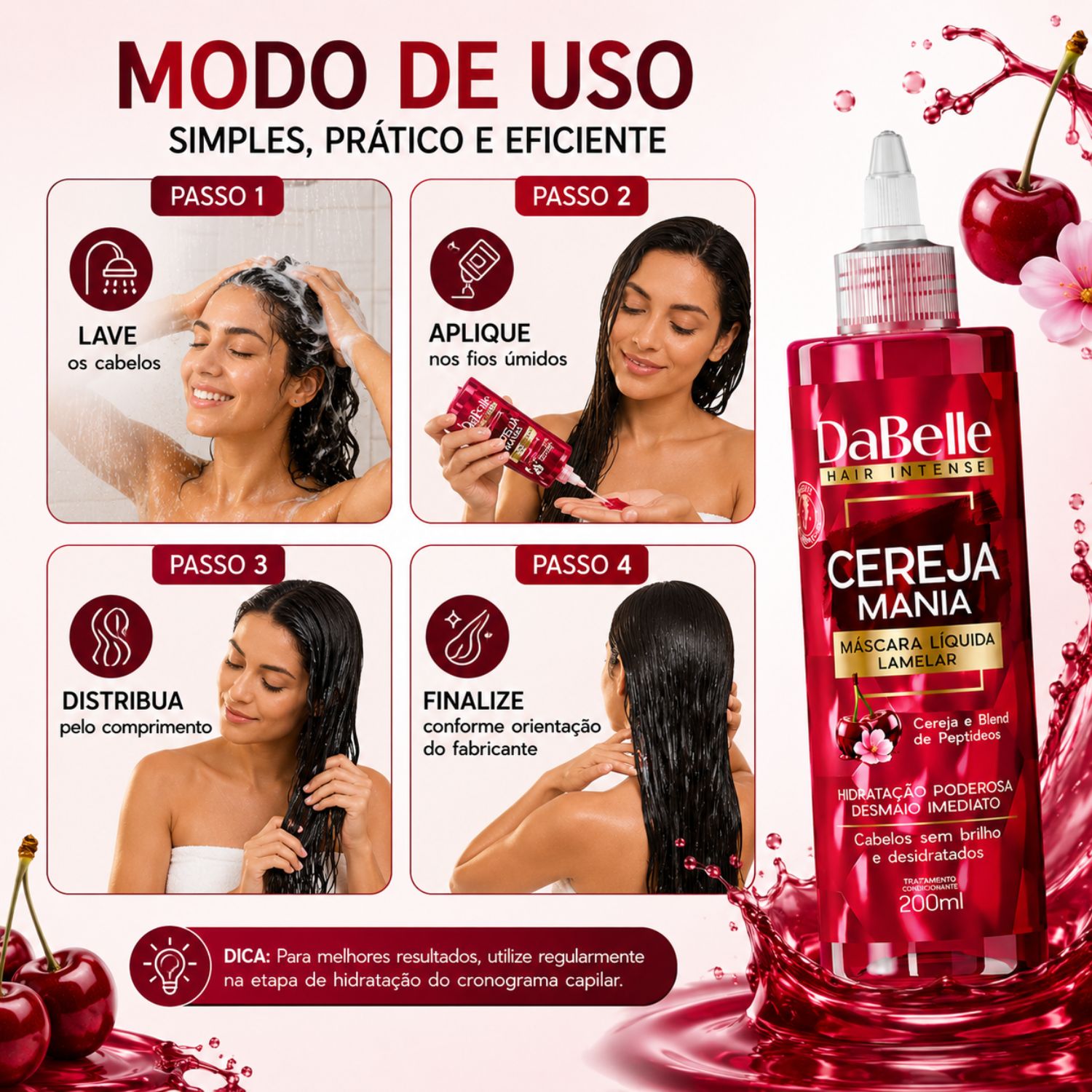 Máscara Líquida Lamelar DaBelle Cereja Mania 200ml - Teruya