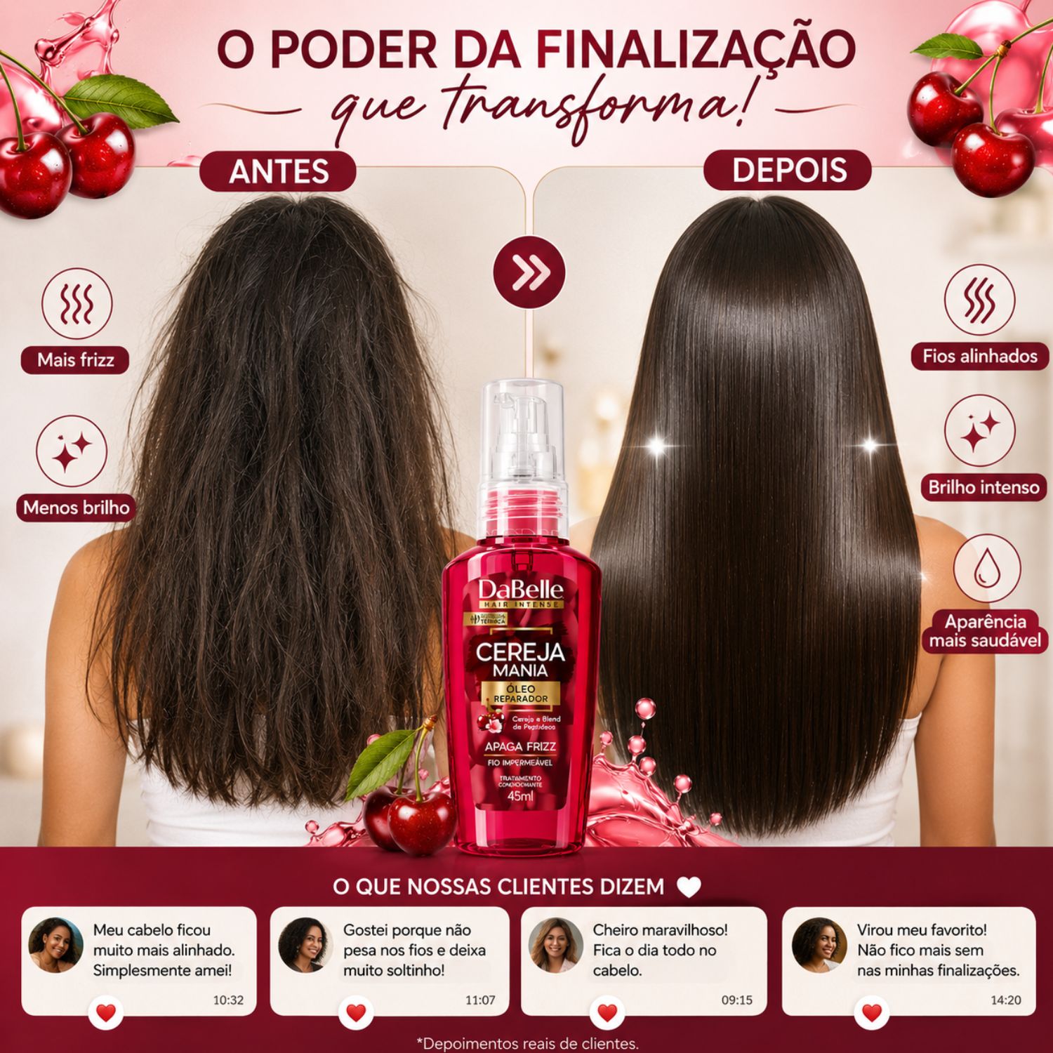 Óleo Reparador DaBelle Cereja Mania Apaga Frizz 45ml - Teruya