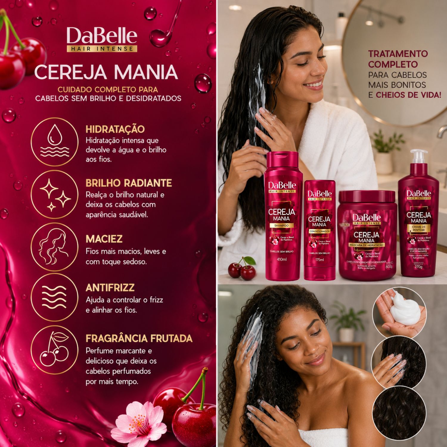 Kit DaBelle Cereja Mania: Shampoo 410ml e Condicionador 175ml +