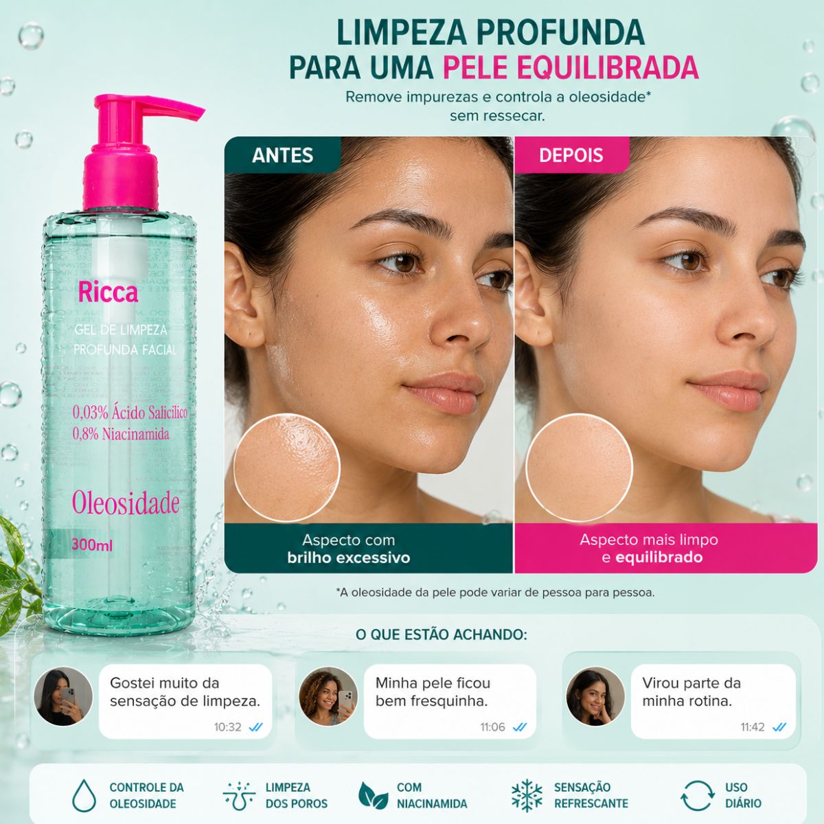 Gel De Limpeza Profunda Facial Ricca Oleosidade 300ml - Teruya