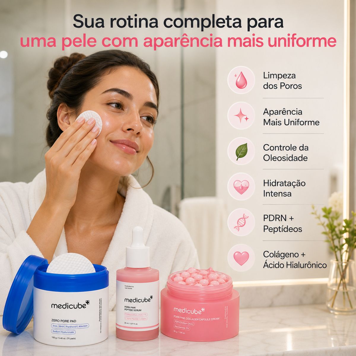 Kit Medicube: Tônico Zero Pore Pad com 70 Discos, Creme