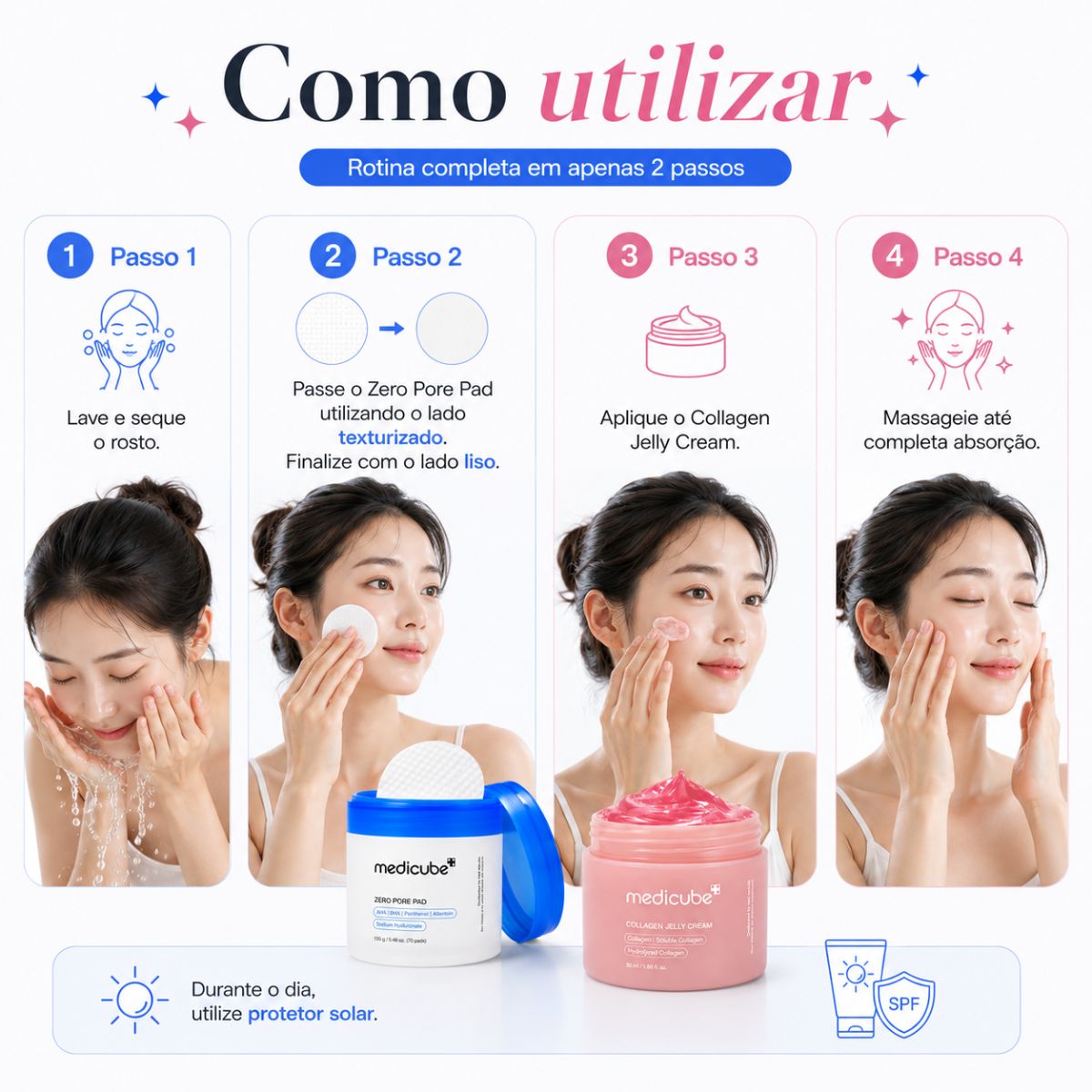 Kit Medicube: Tônico Zero Pore Pad com 70 Discos e Creme Geléia