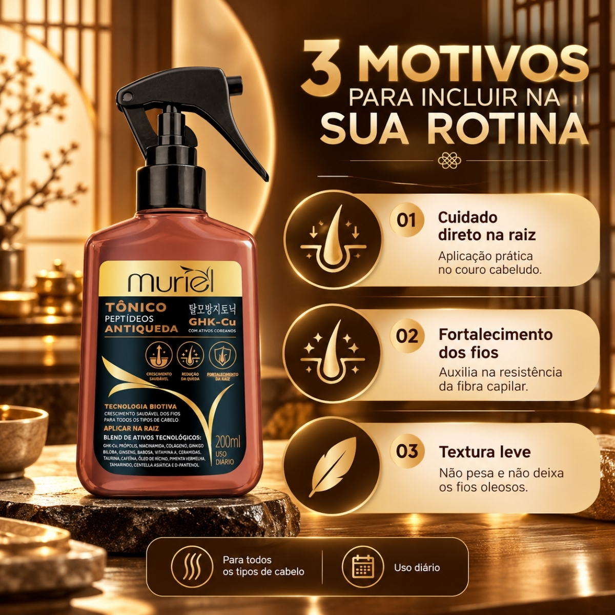 Tônico Antiqueda Muriel Peptídeos 200ml - Teruya - Cosméticos e