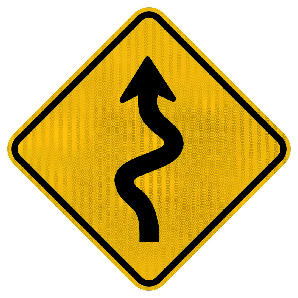Placa pista sinuosa à esquerda A-3a - Sinal Center - Empresa de Sinalização