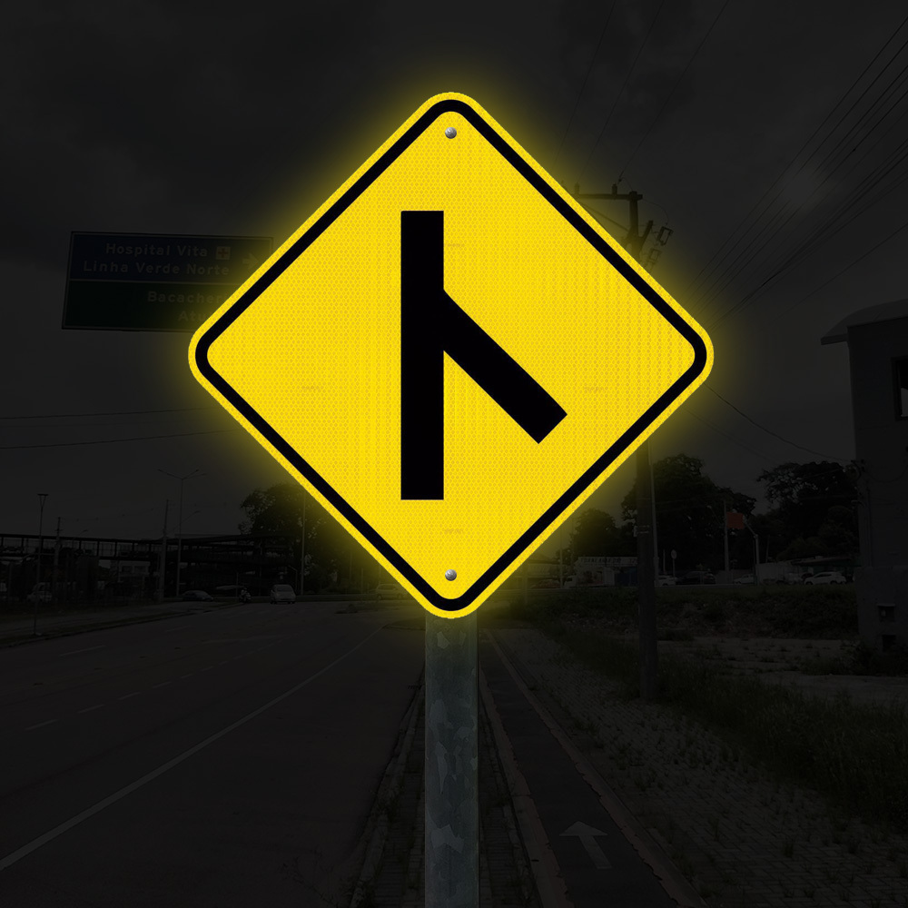 Placa confluência à direita A-13b - Sinal Center - Empresa de Sinalização