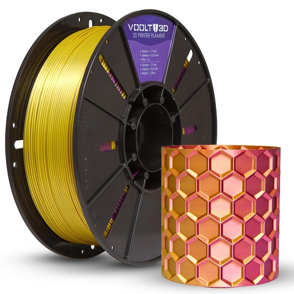 Filamento Voolt PLA Duo Color Ametista e Dourado V-Silk - 1Kg - DOCTOR 3D