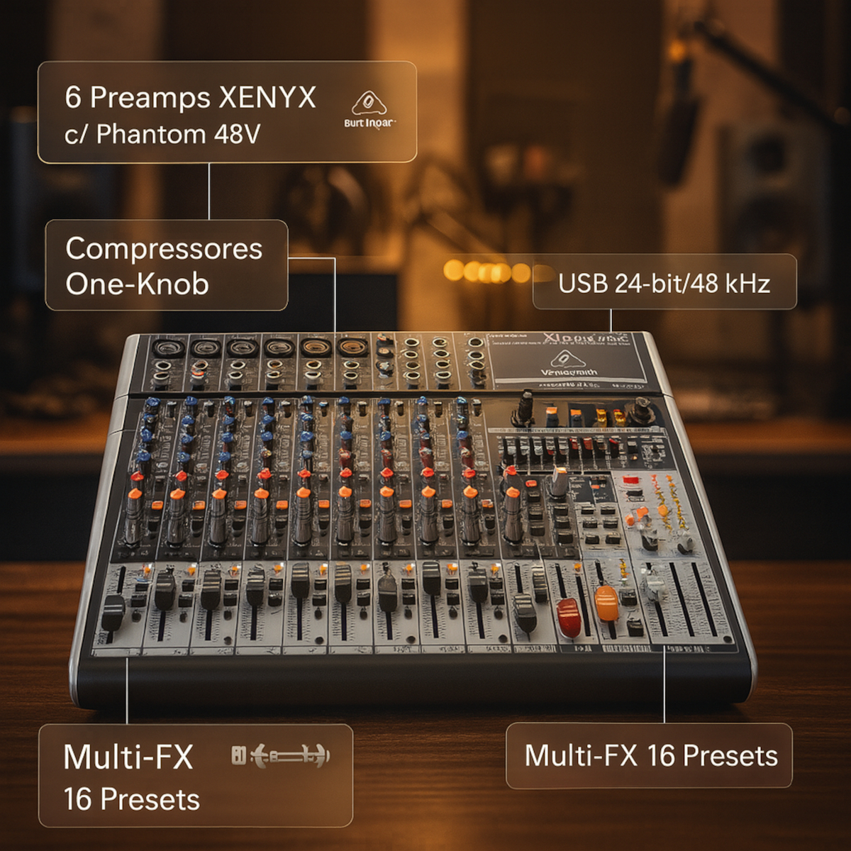 meiling ou✨ Behringer XENYX X1832USB 18-In Mixer c/ USB & FX – Preto - Kalifa