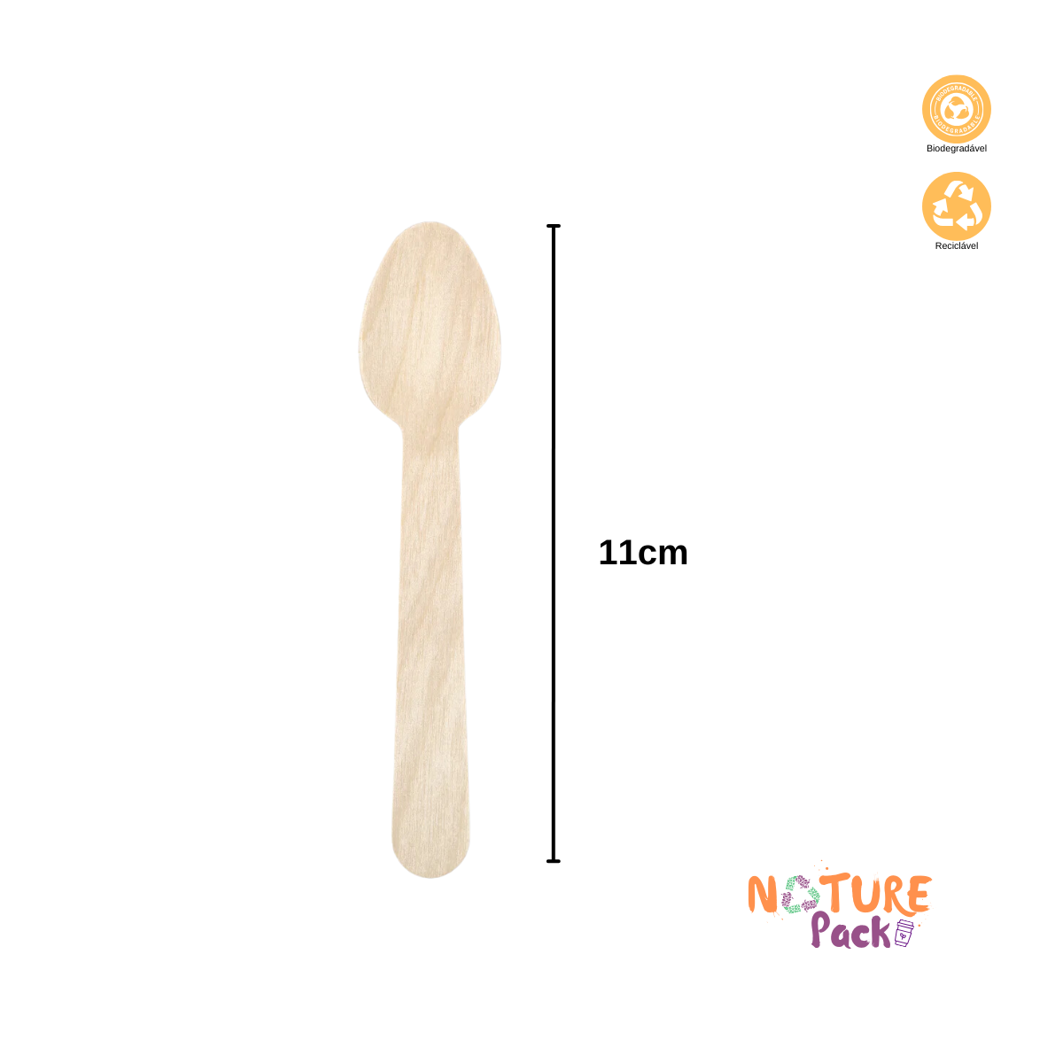 Mini Colher de Madeira para Sobremesa 11cm 100Un - Nature Pack Embalagens