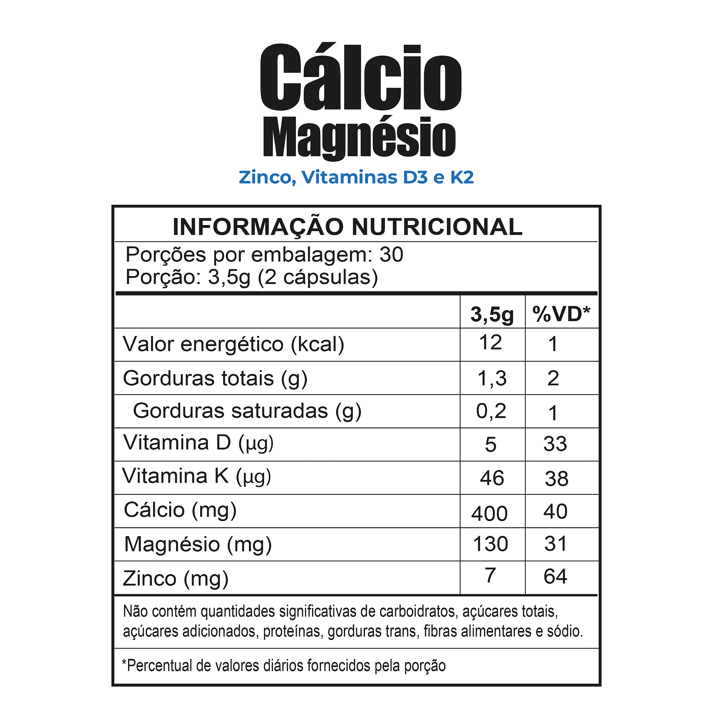 Cálcio Magnésio e Zinco + Vitaminas D3 e K2 Fitoprime - FITOPRIME