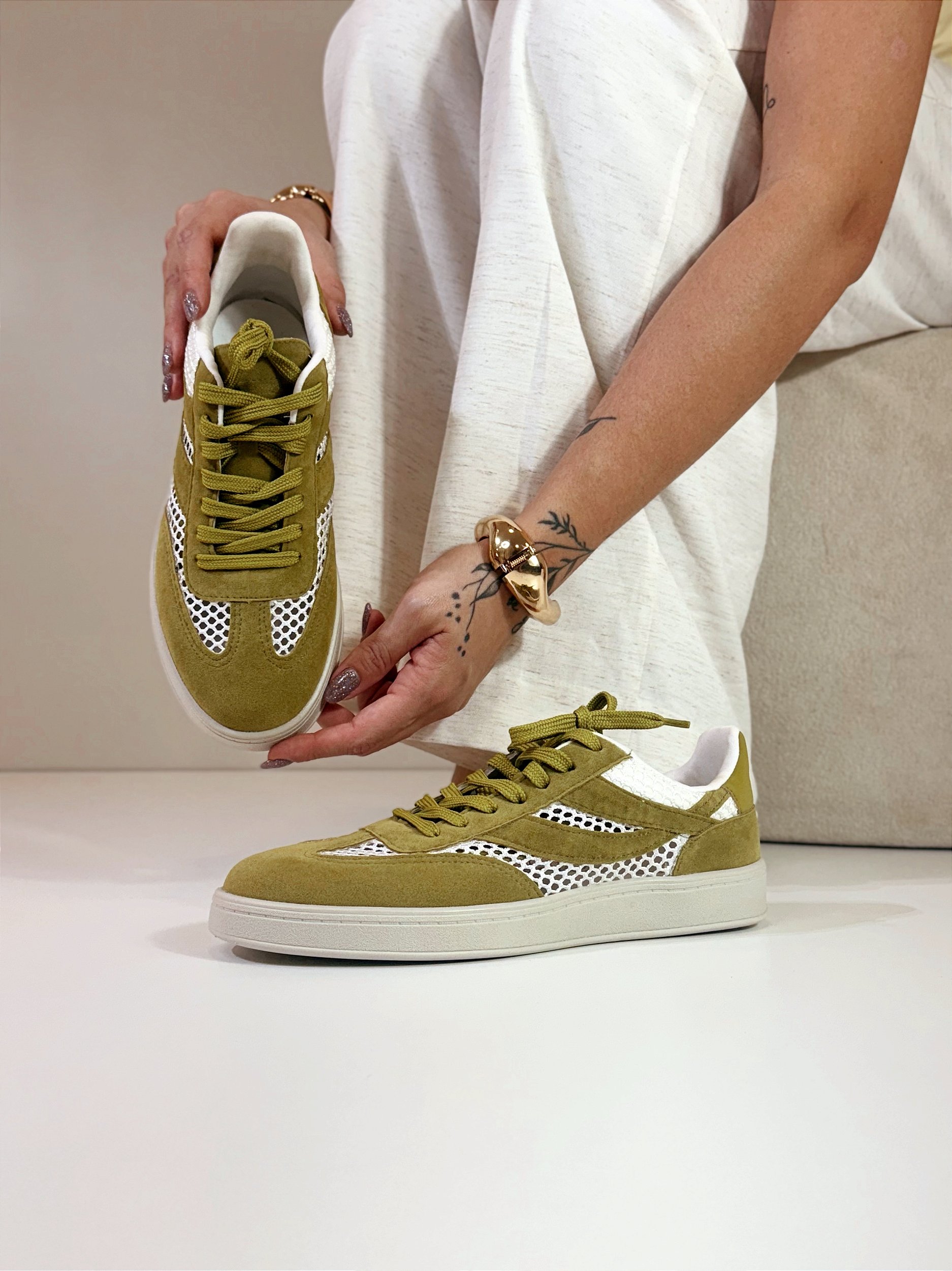 Tênis Feminino Mavie – Verde Alecrim / Branco | Glow Store - GLOW