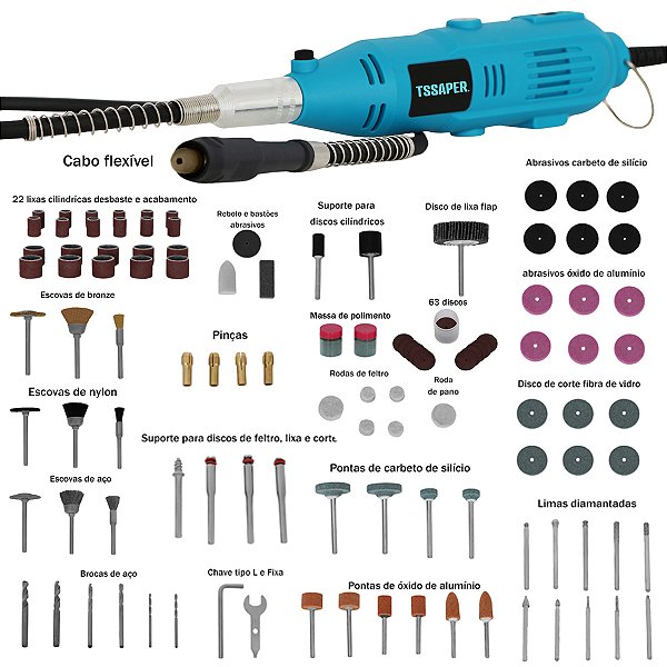 Mini Retifica Mini Retifica Eletrica 280w Com 161 Acessorios Tsmir280 220v - Tssaper ...