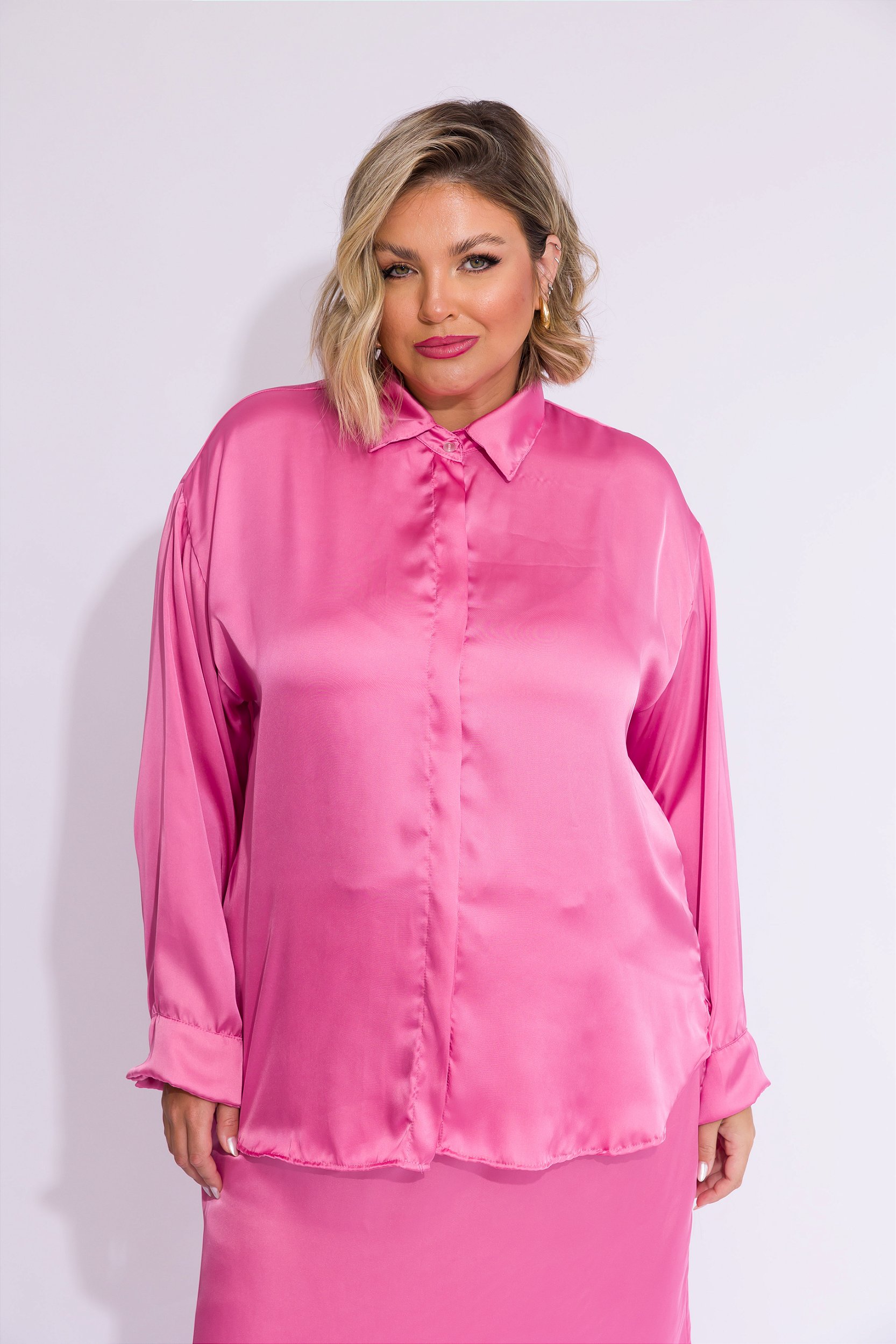 Camisa Pietra Seda Plus Size Rosa - 787 Shirts