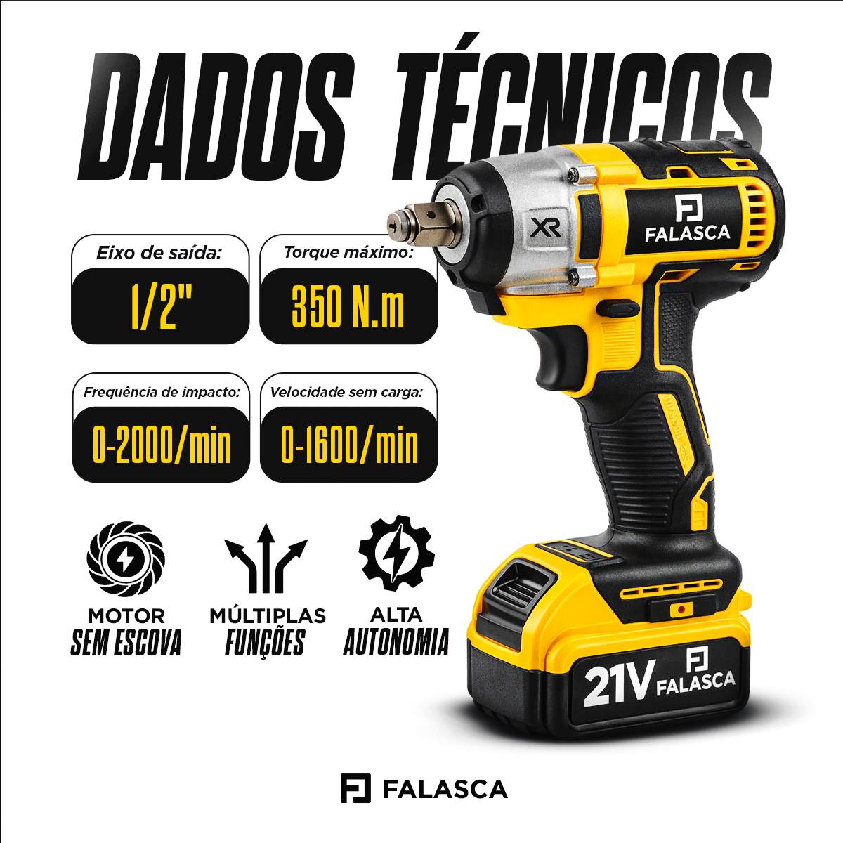 Chave de Impacto a Bateria Falasca 21V 350Nm 1/2
