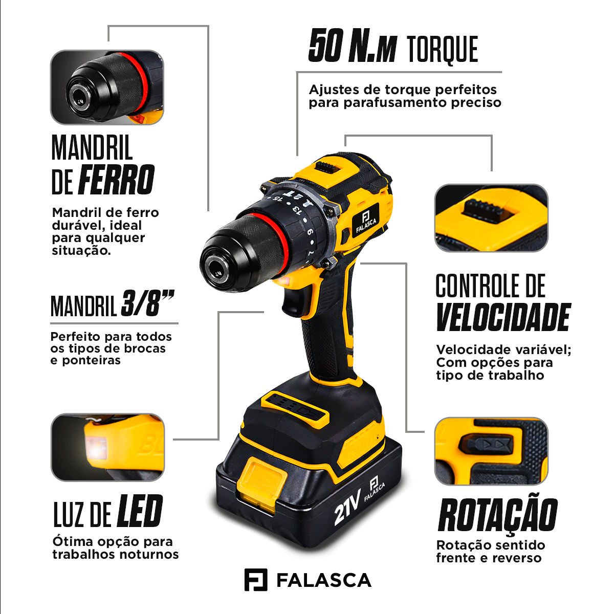 Kit Furadeira de Impacto 100Nm + Chave de Impacto 350Nm 21V Falasca ...