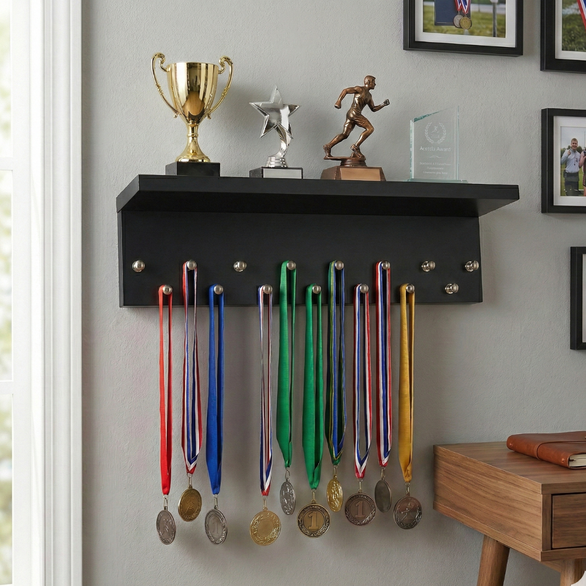 Porta Medalhas E Troféu 40cm Suporte De Parede Decoração Mdf Preto Cód ...